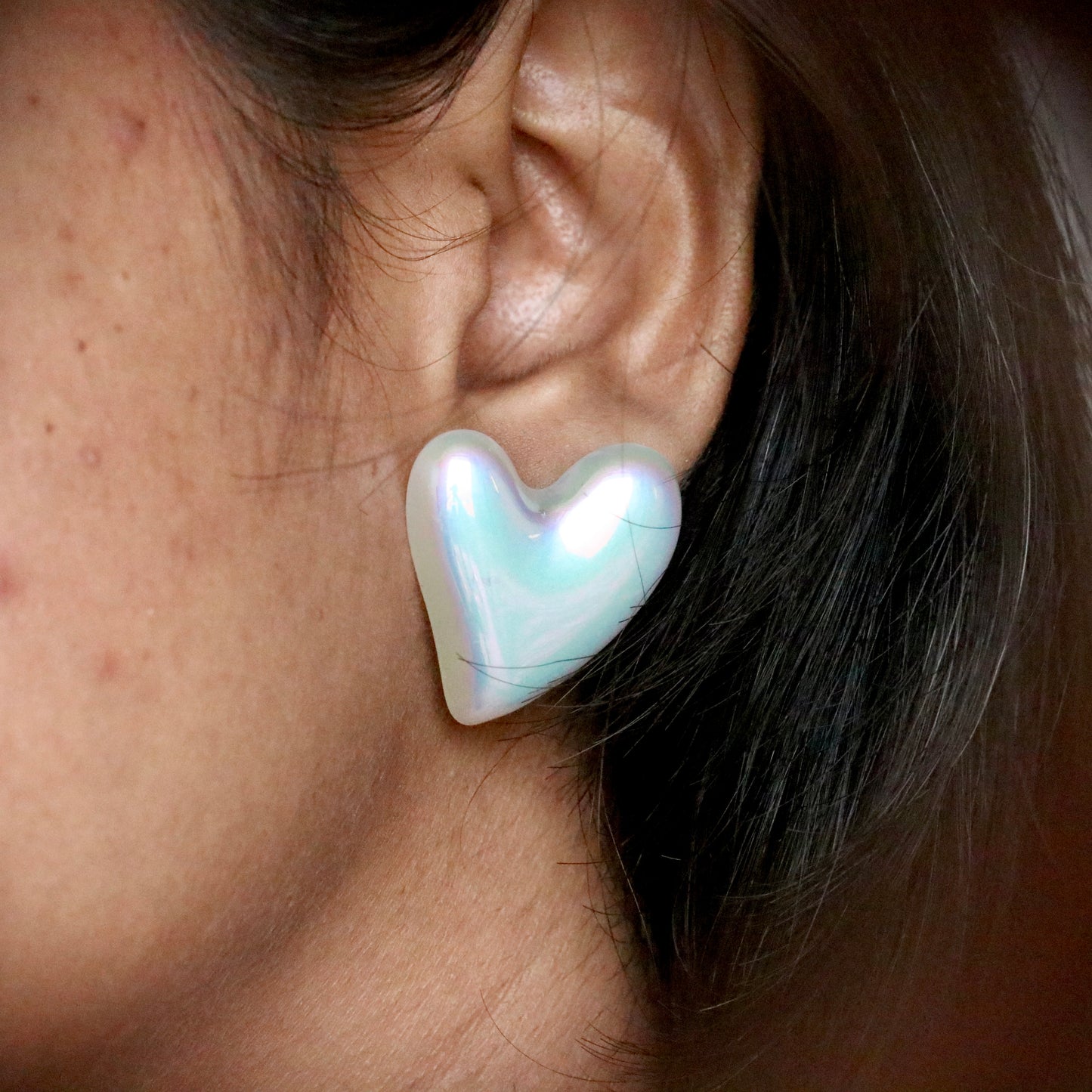 Shiny White Heart Earrings