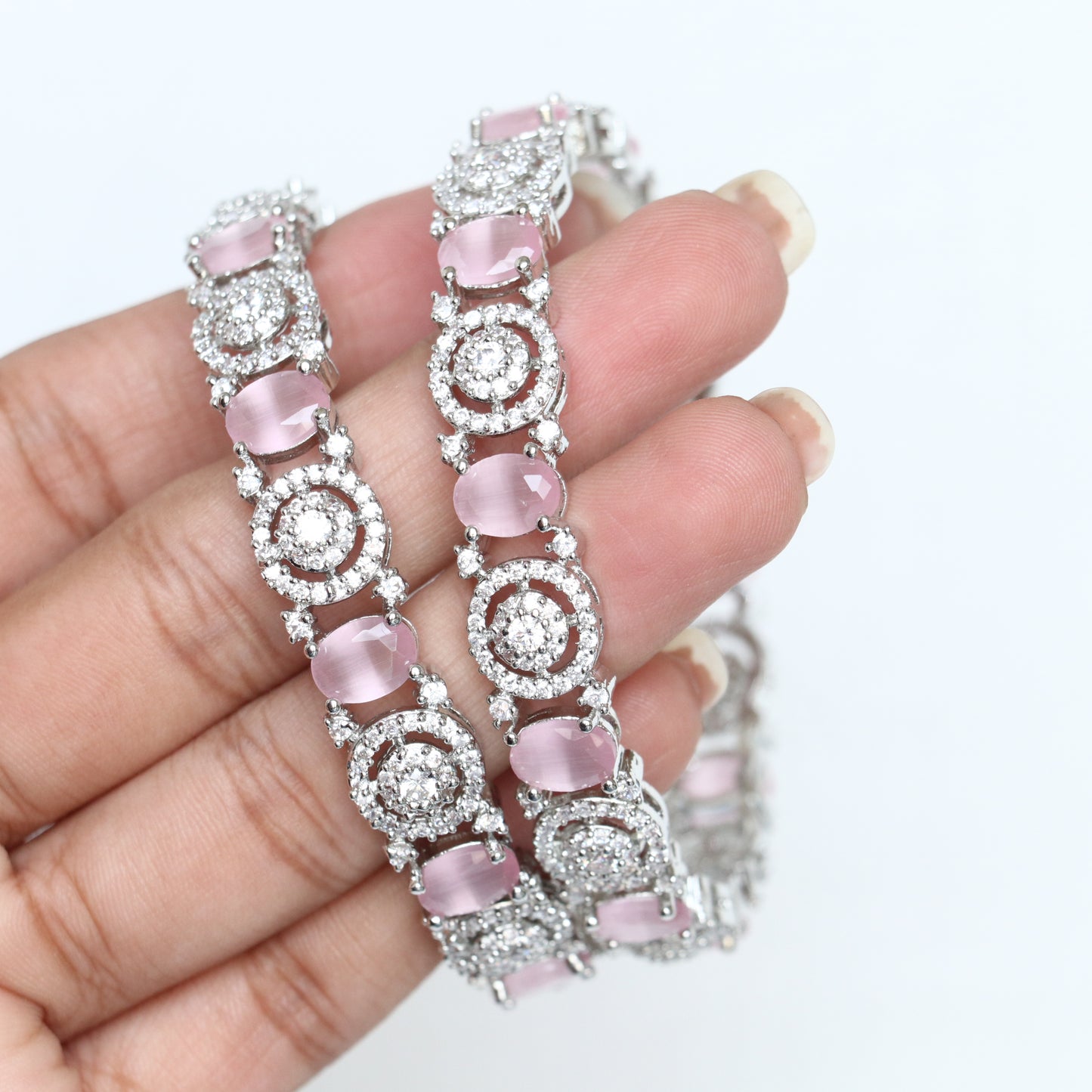 AD Stone Bangles In Silver Finish