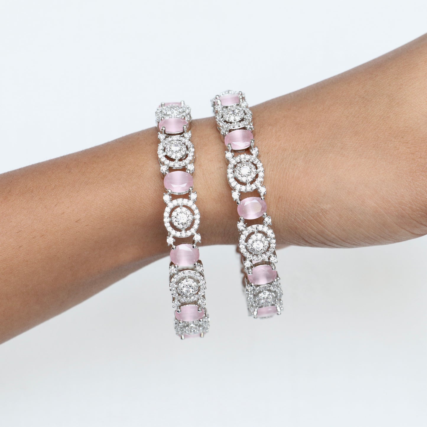 AD Stone Bangles In Silver Finish