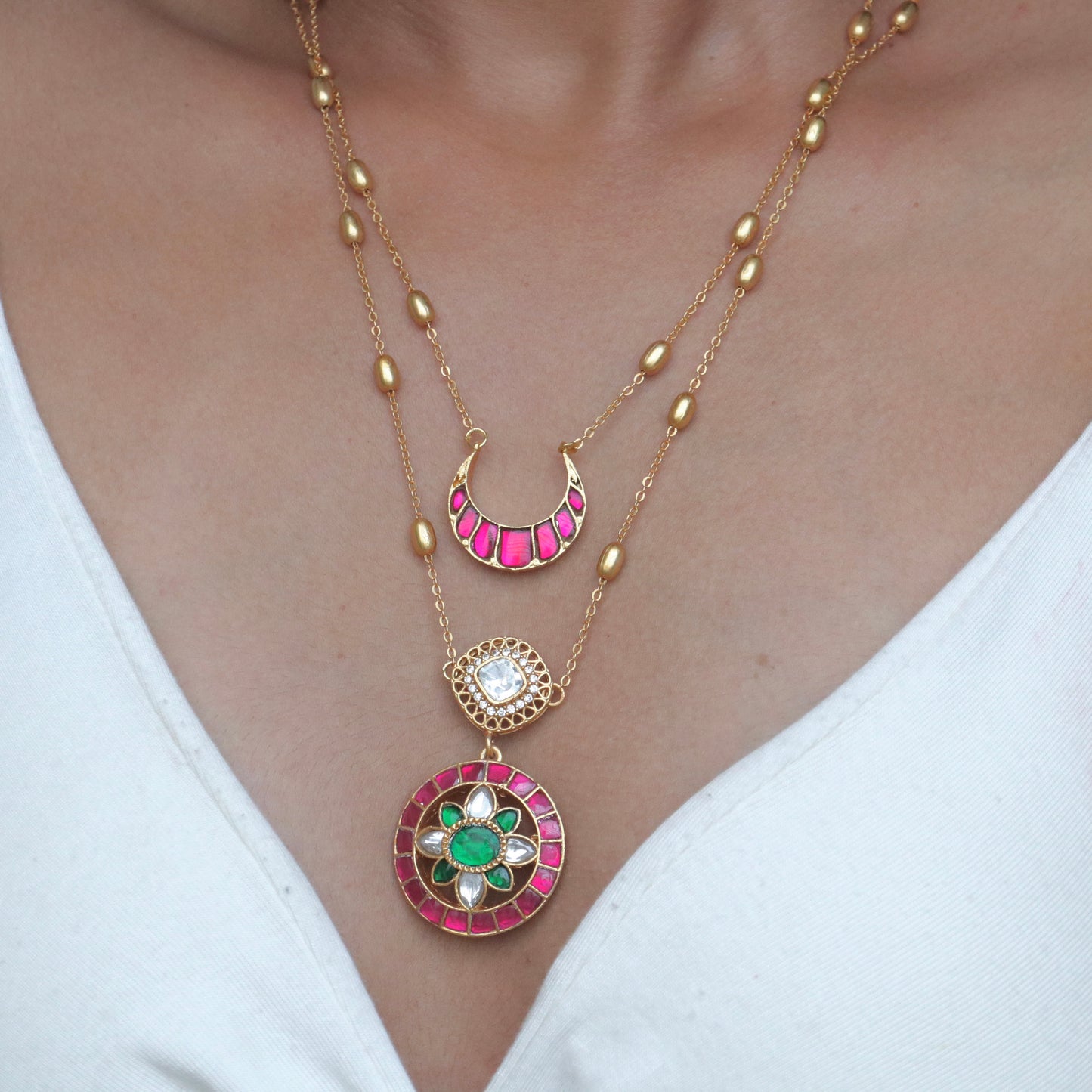 2 Layer Chaand Chain Necklace