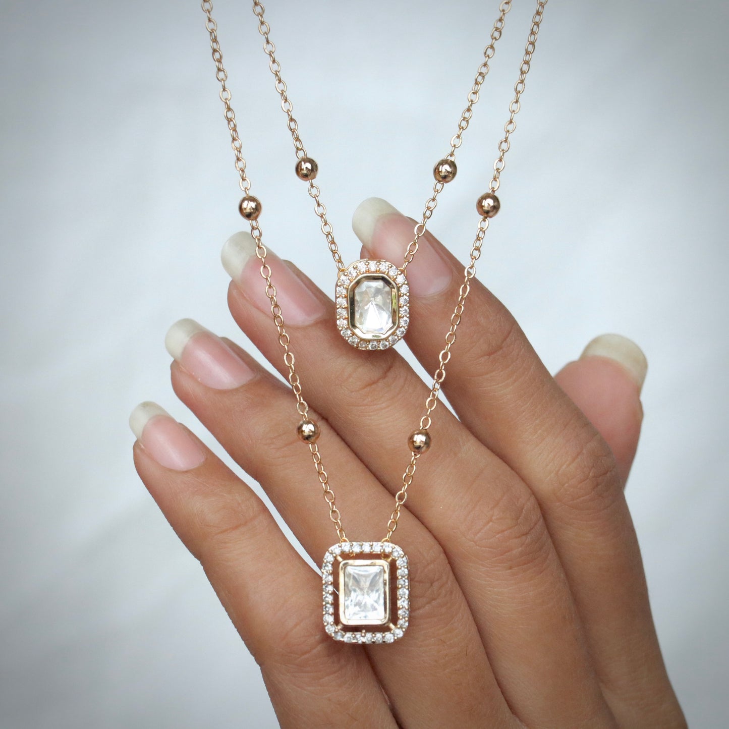 Square Pendant Layered Chain Necklace