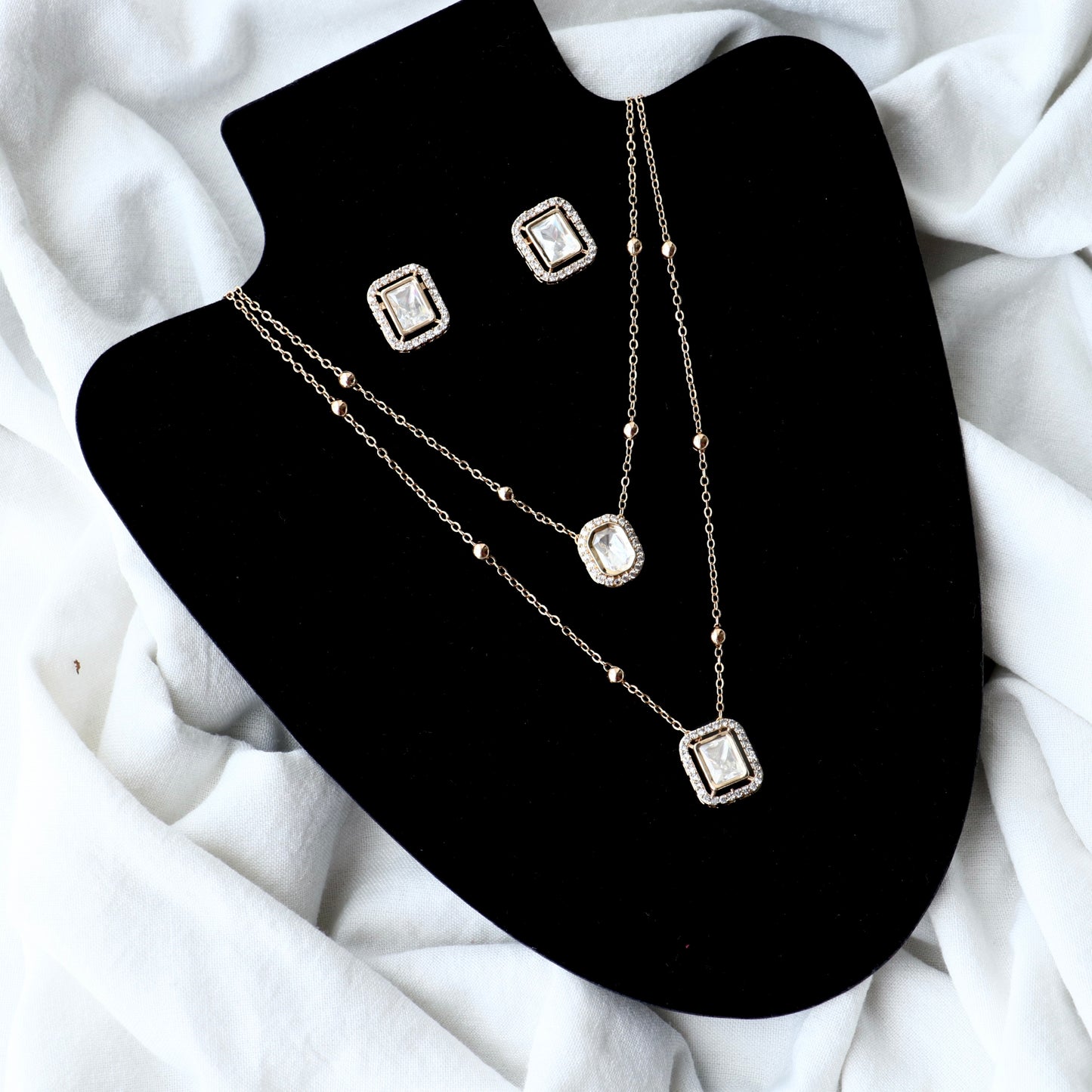 Square Pendant Layered Chain Necklace