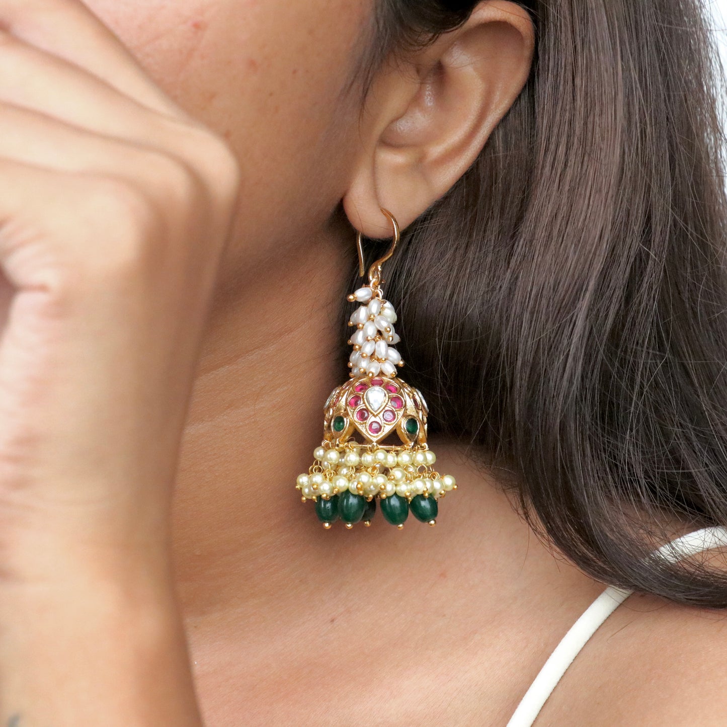 Pearl Cluster Tassel Jhumka Earrings
