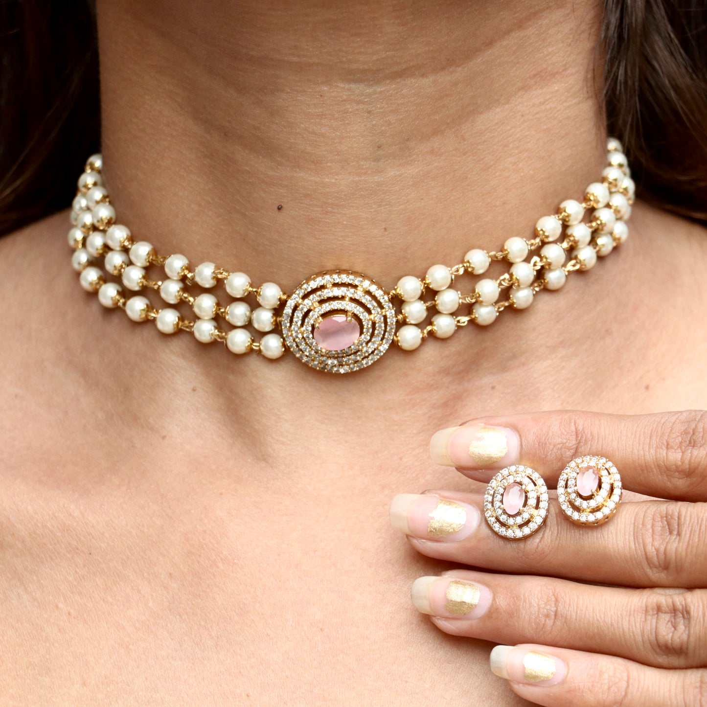 Aarna White Pearl Choker Set - Colors Available