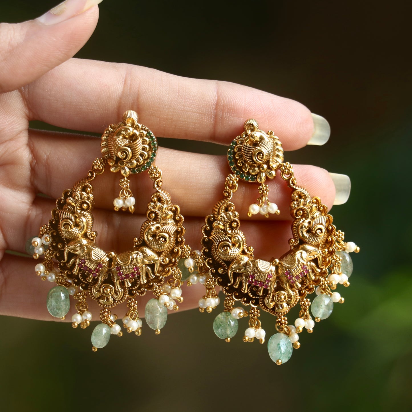 Anura Temple Emerald Beads Earrings