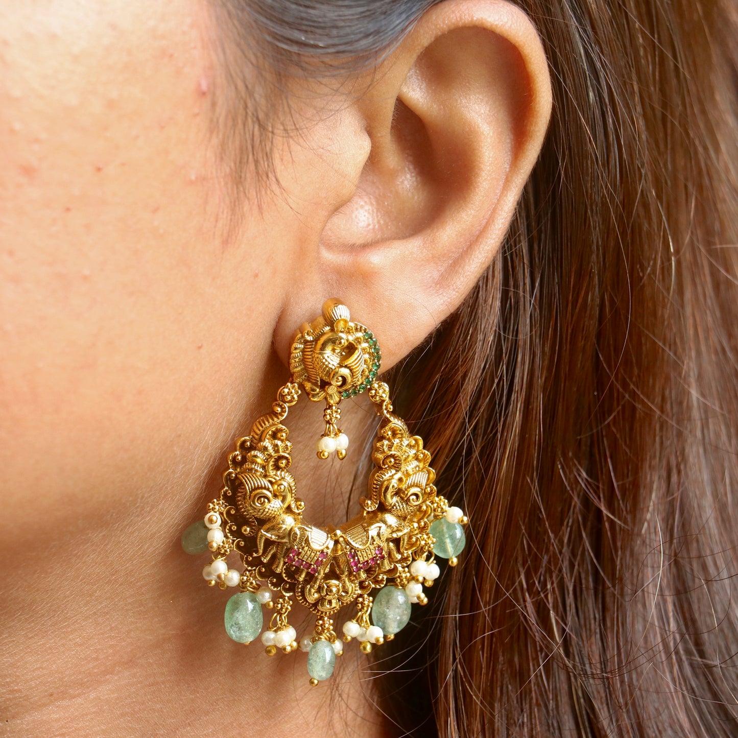 Anura Temple Emerald Beads Earrings