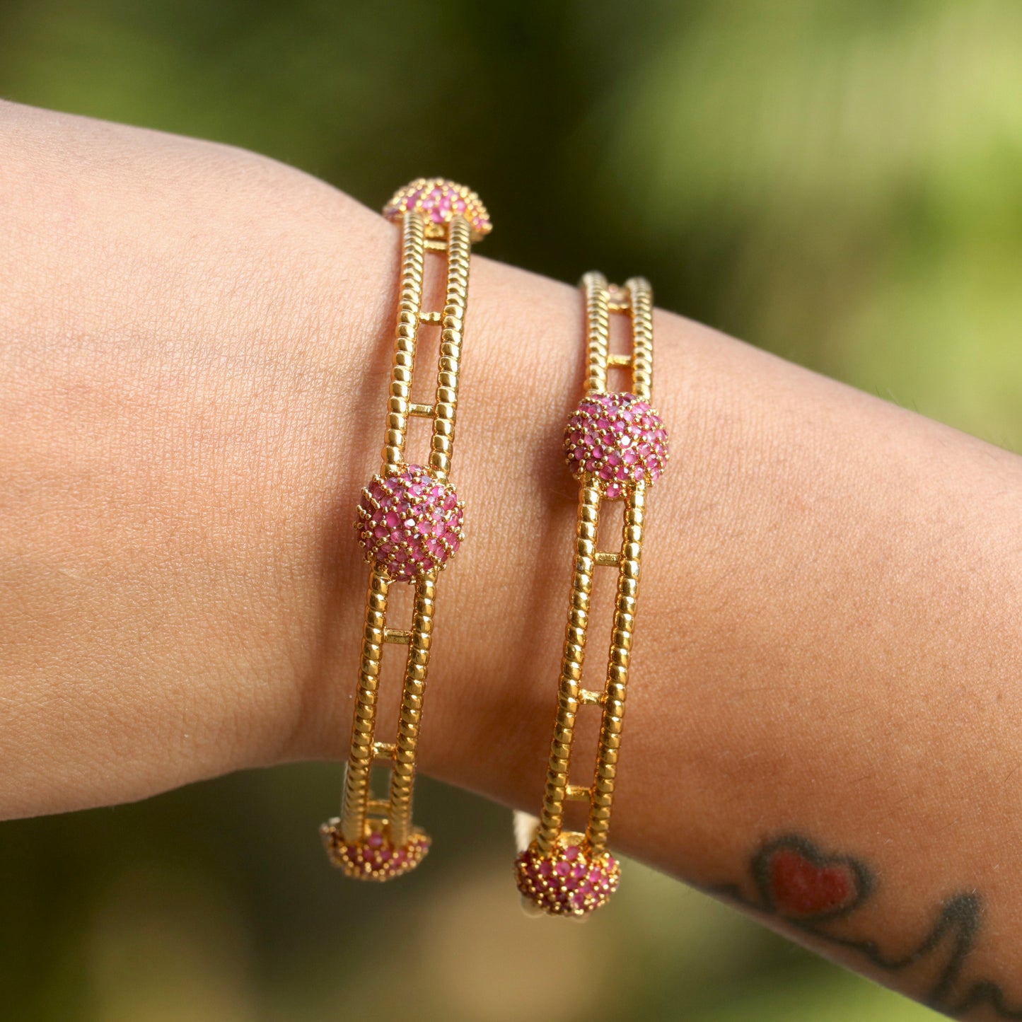 Alka Gold Finish Pink Stone Designer Bangles