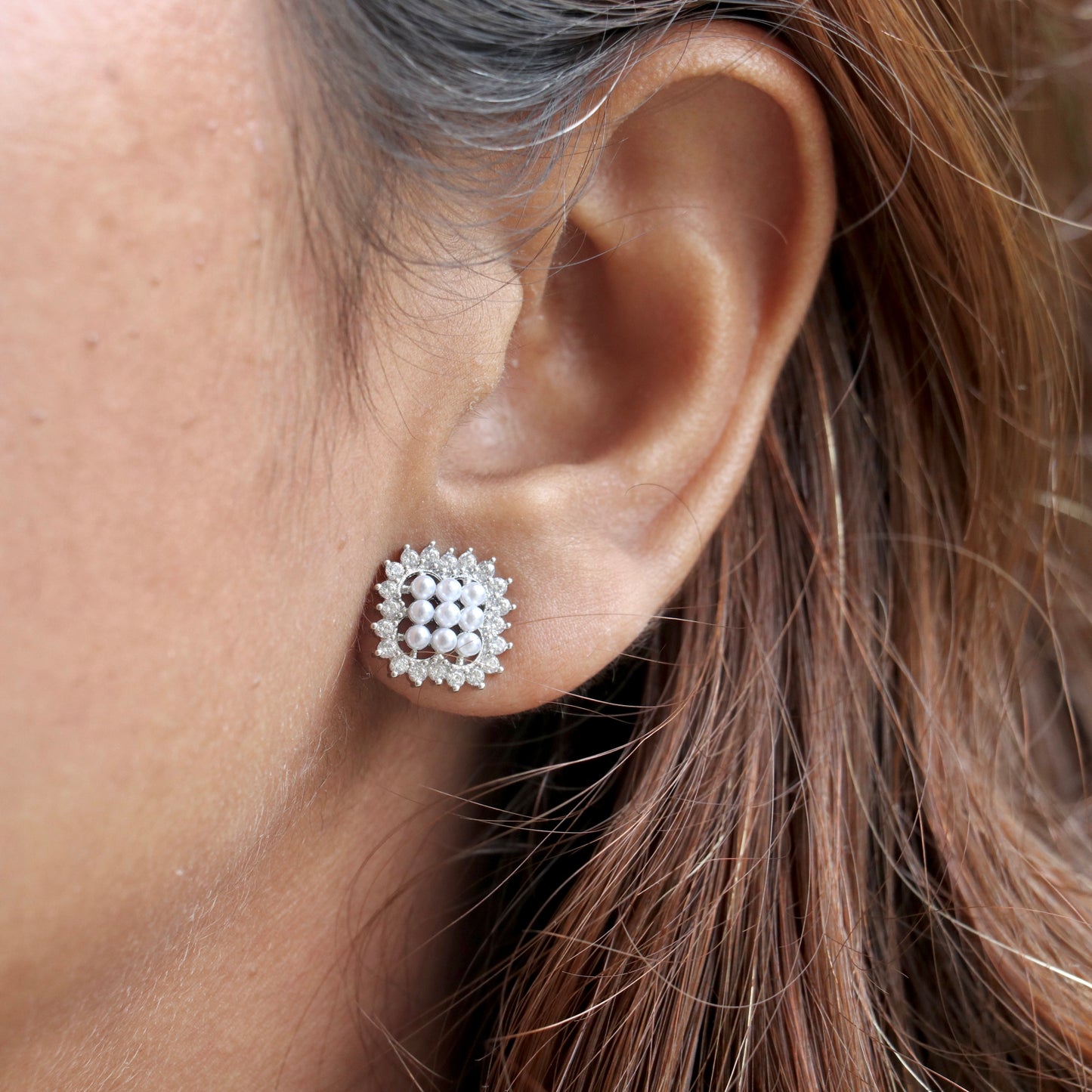 Mini Pearls Studded Earrings - Silver / Gold