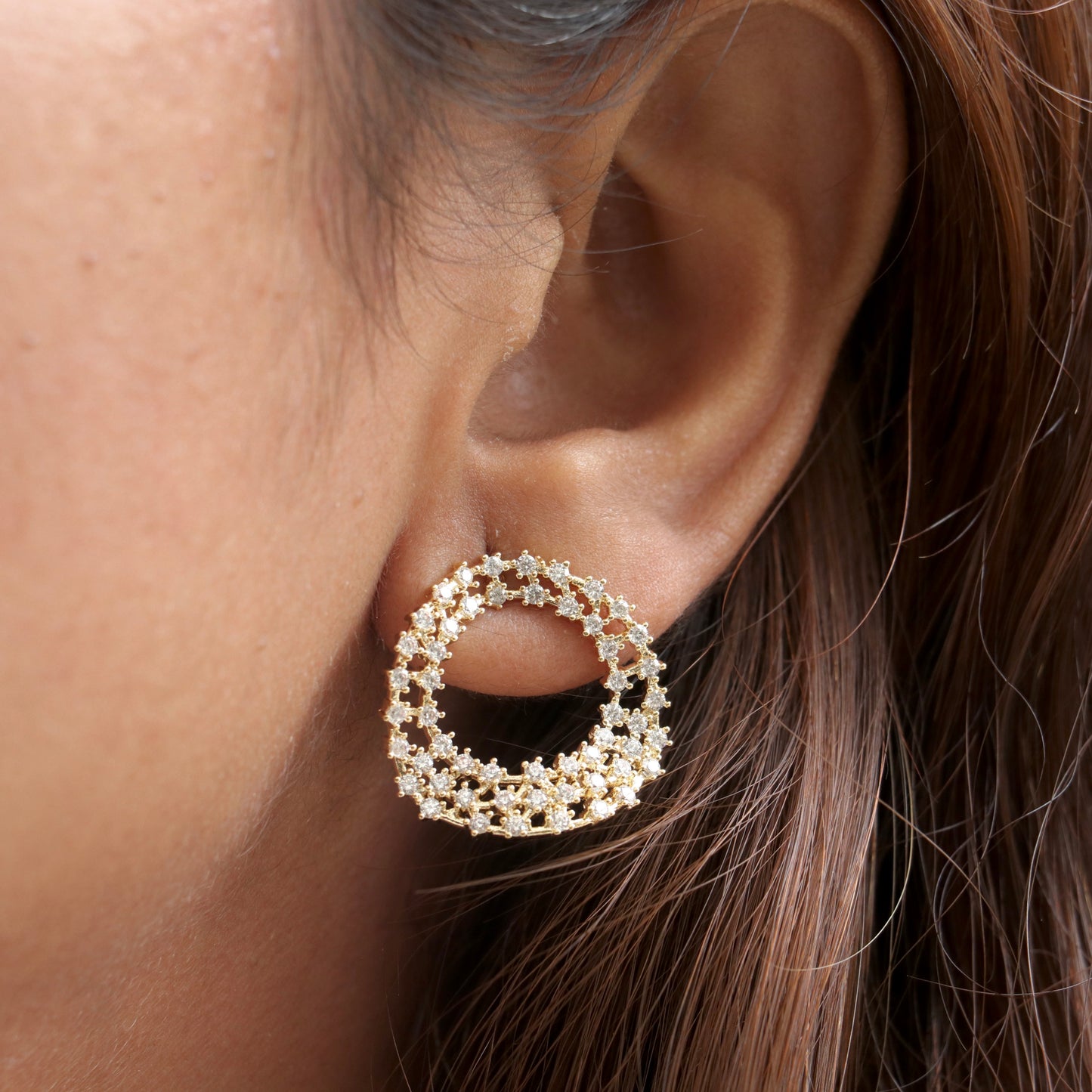 C-Shaped Diamond Cluster Earrings - Gold/Silver