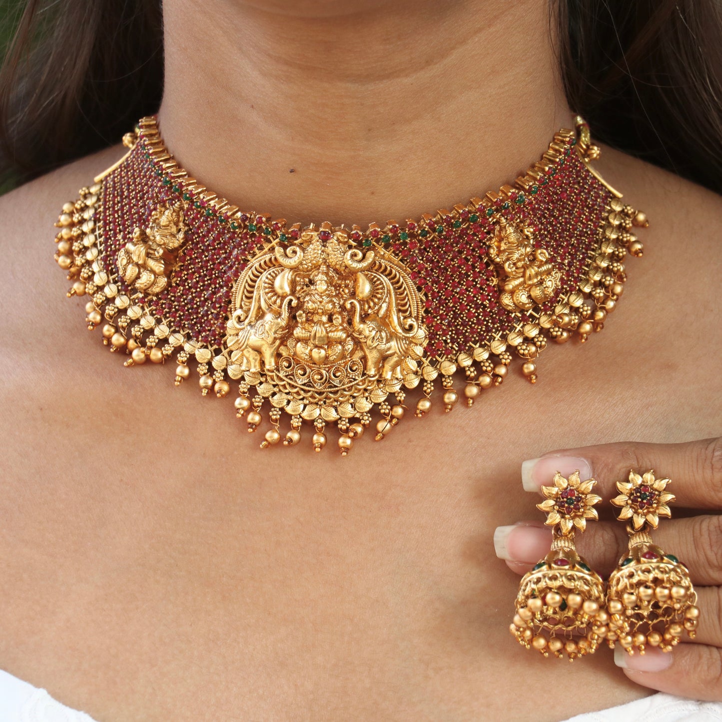 Lakshanya Ruby Kemp Stones High Neck Choker