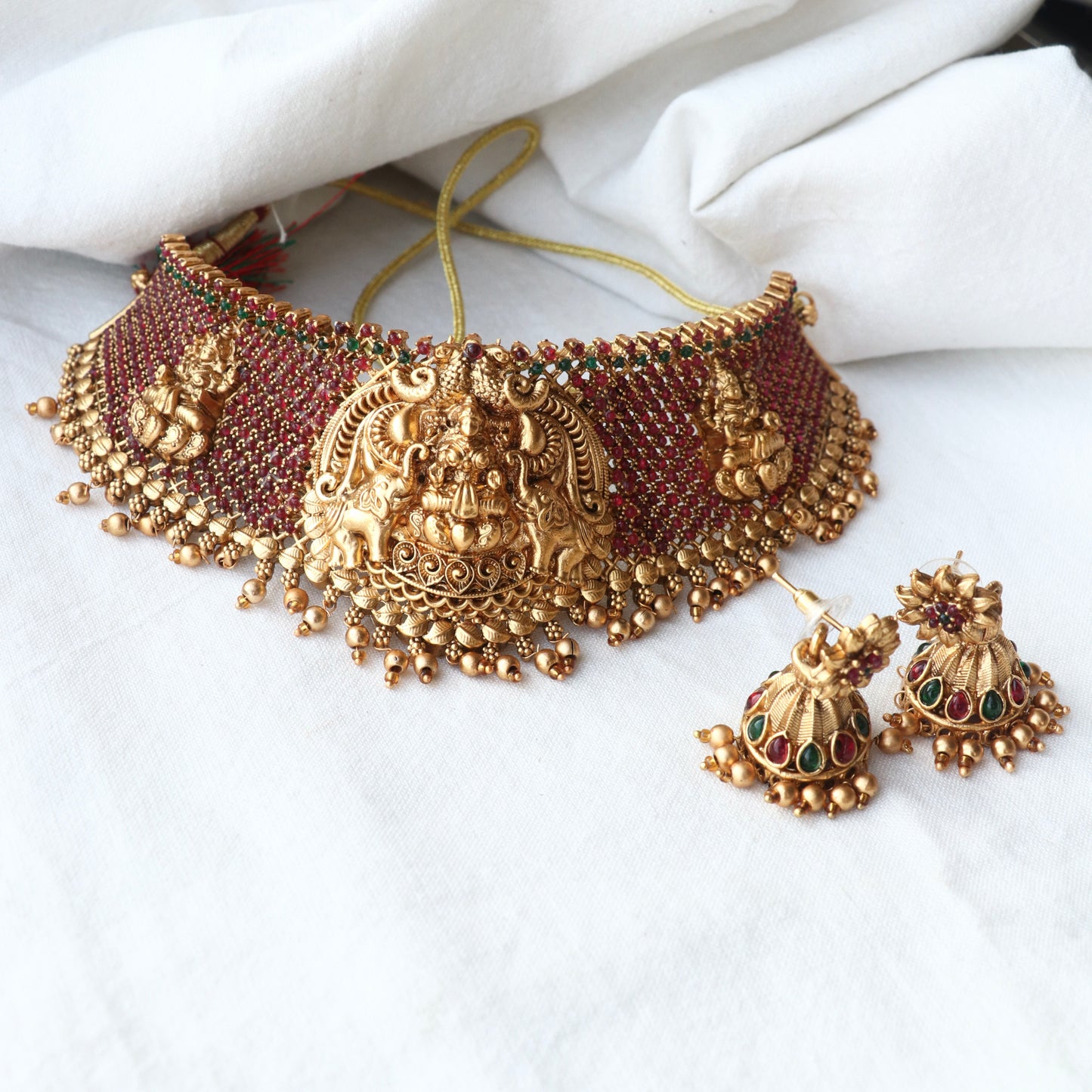 Lakshanya Ruby Kemp Stones High Neck Choker