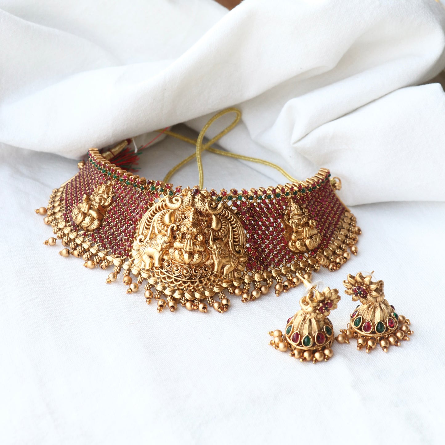 Lakshanya Ruby Kemp Stones High Neck Choker