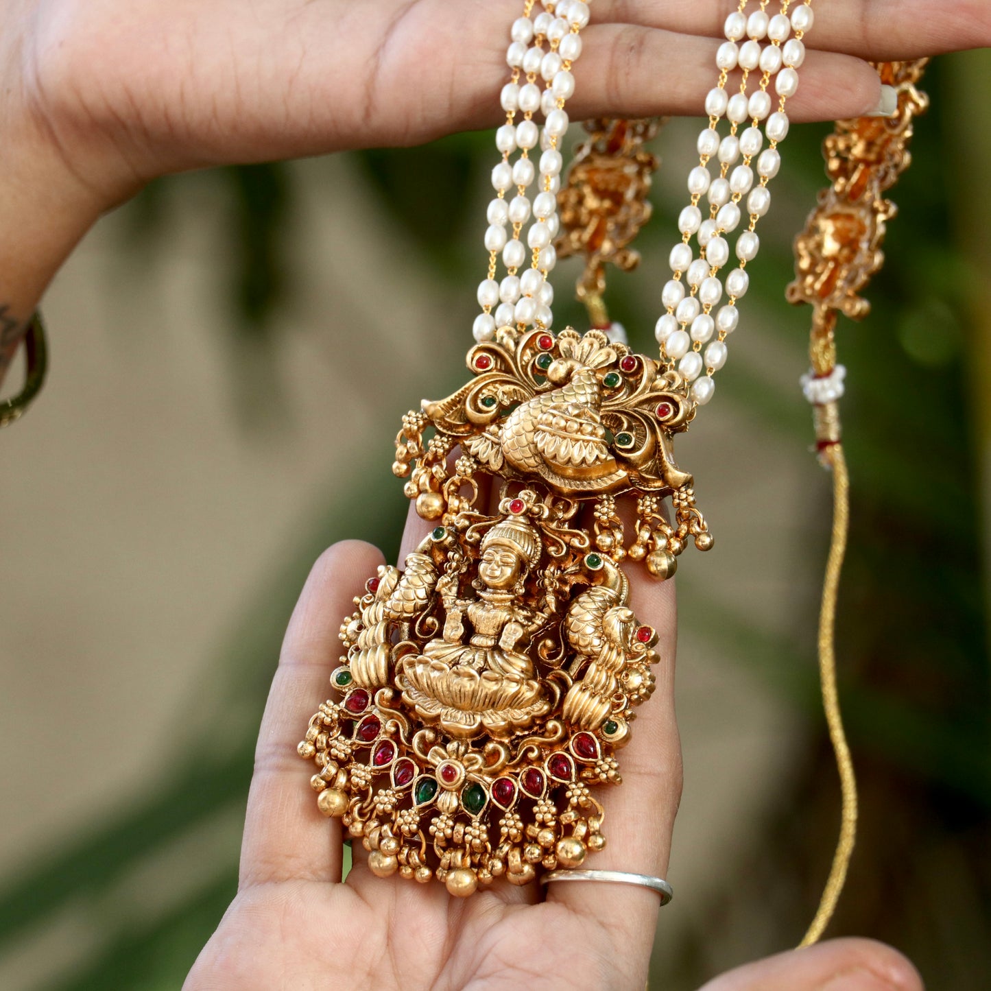 Mitra Pearl Long Lakshmi Pendant Long Necklace