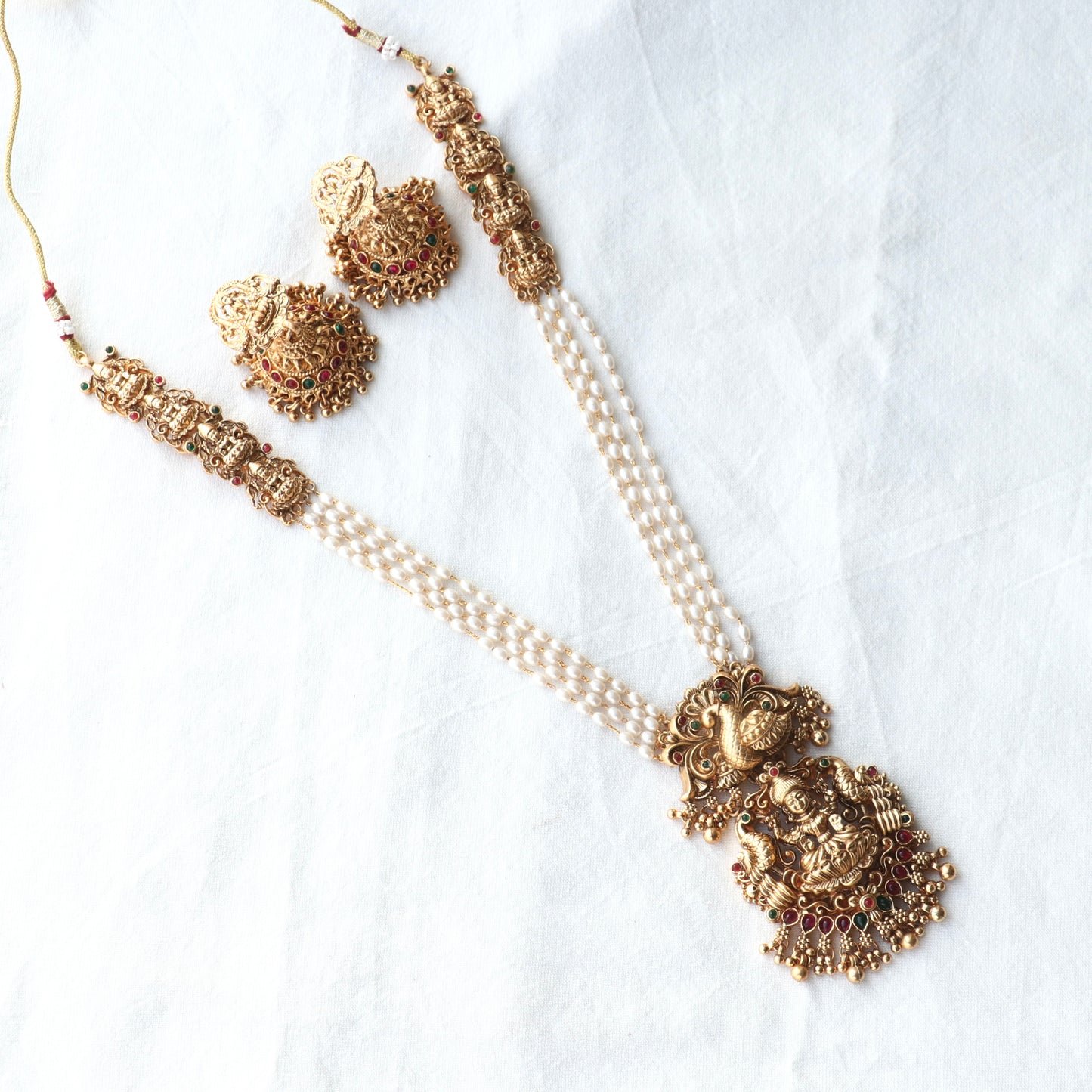 Mitra Pearl Long Lakshmi Pendant Long Necklace