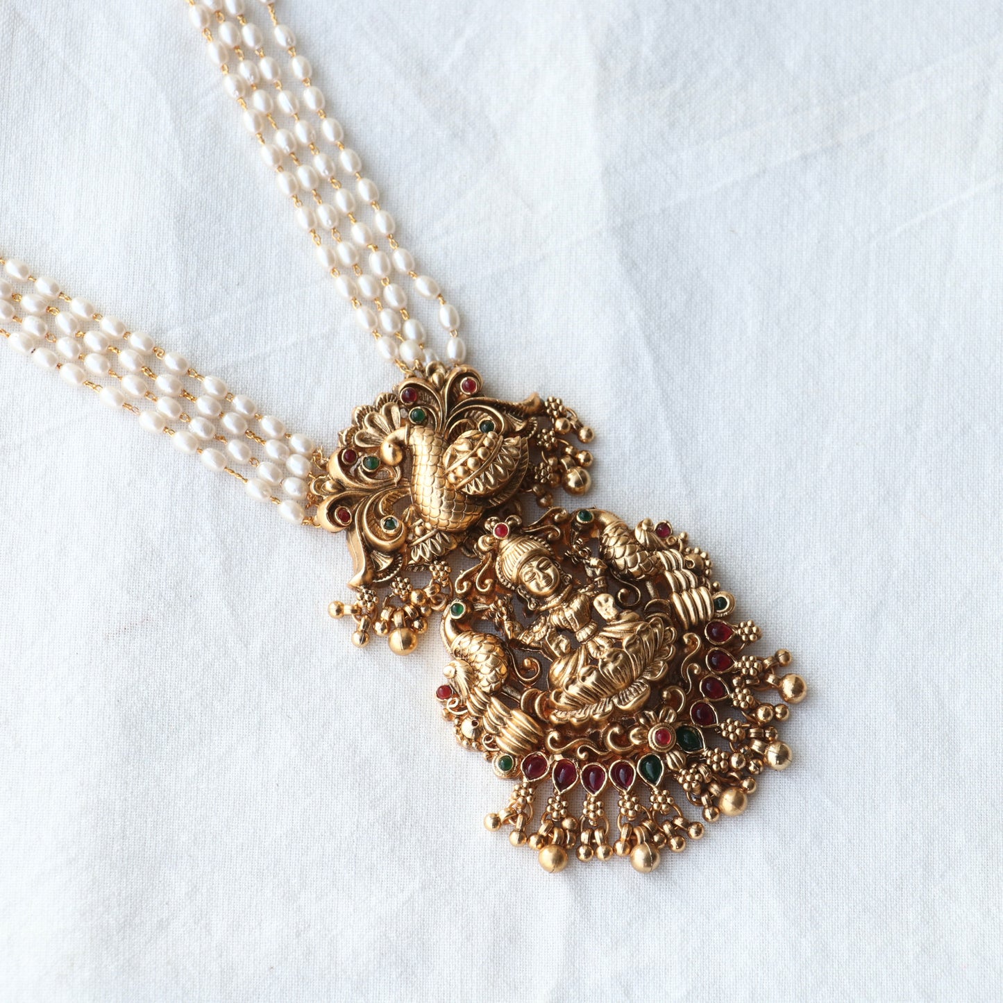 Mitra Pearl Long Lakshmi Pendant Long Necklace