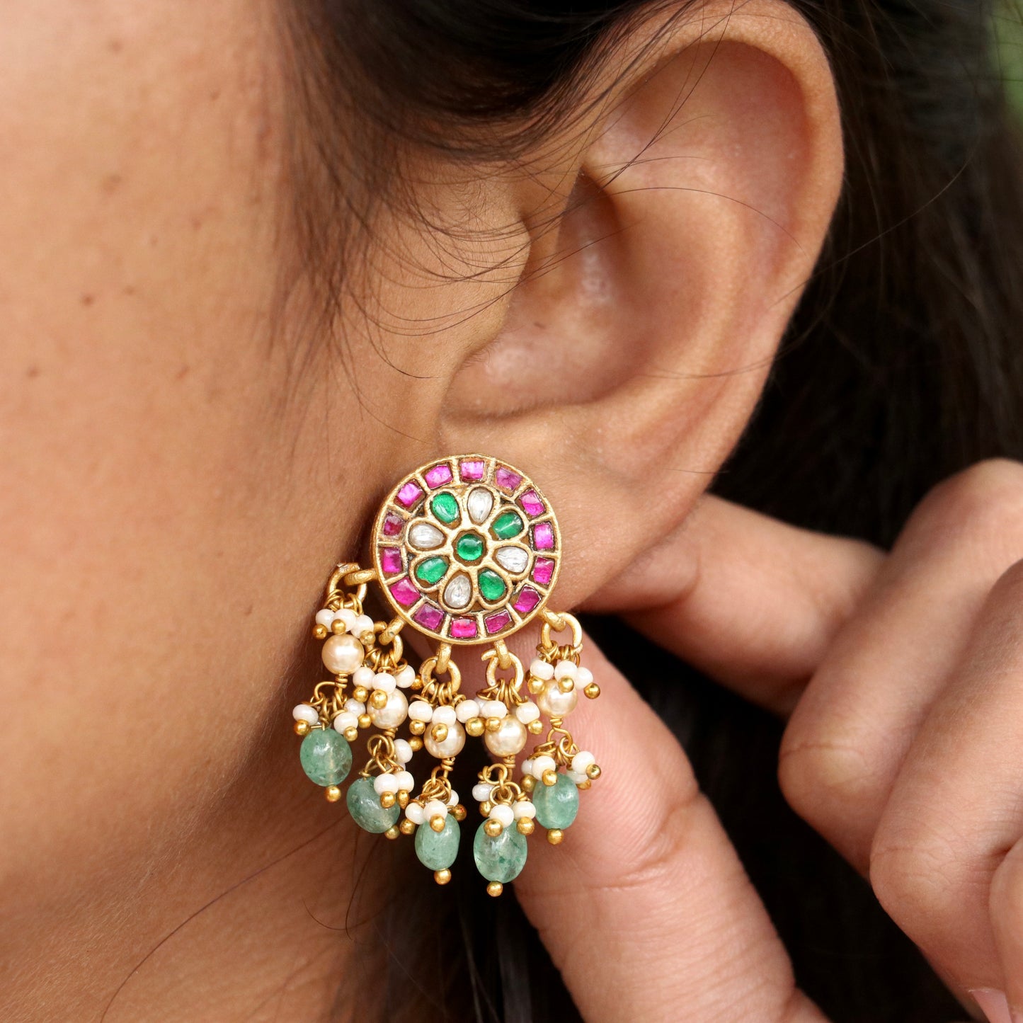 Meenal Pearl Hanging Kundan Jadau Earrings