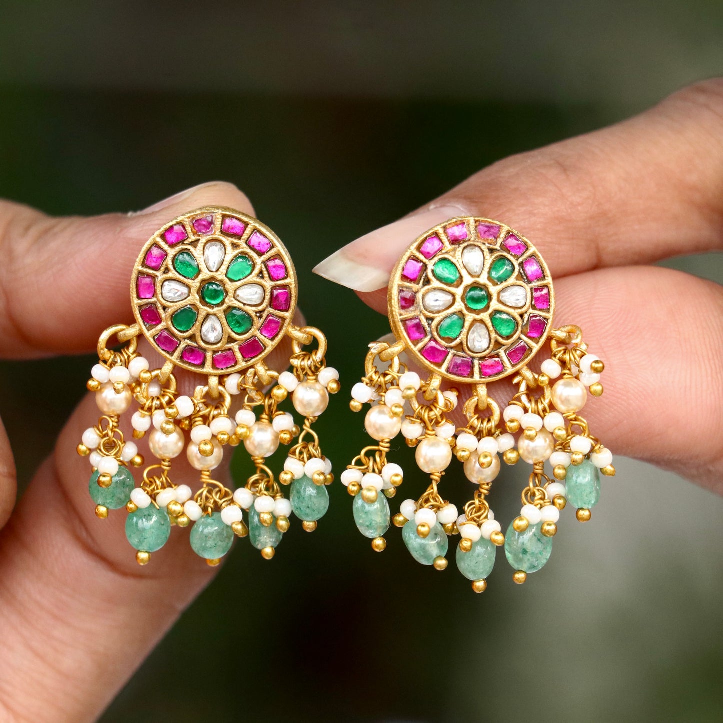 Meenal Pearl Hanging Kundan Jadau Earrings