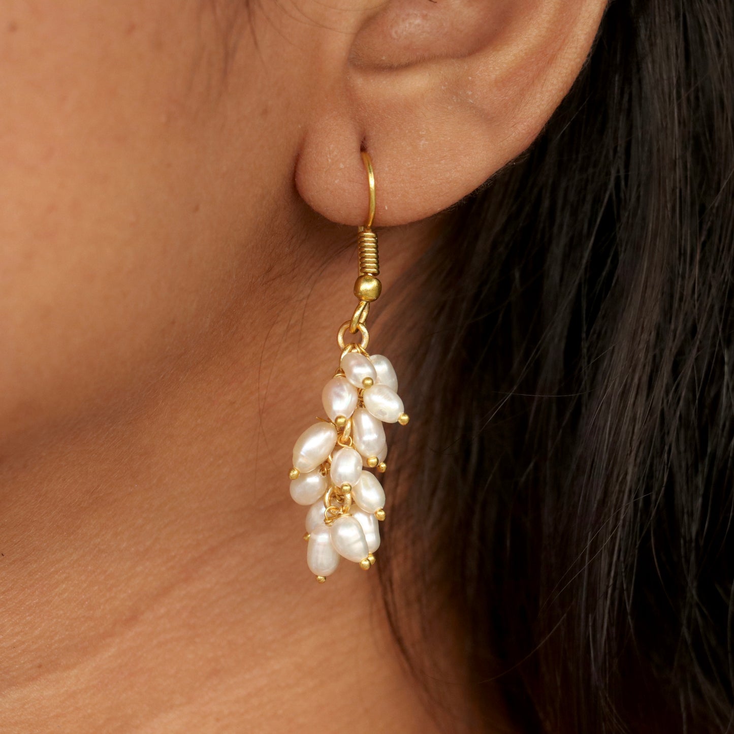 Meera Hoop Rice Pearl Earrings