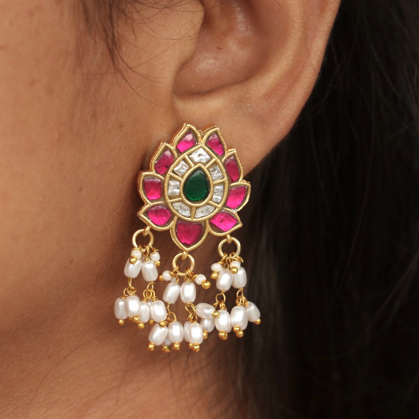 Ira Lotus Pearl Hanging Ear Studs