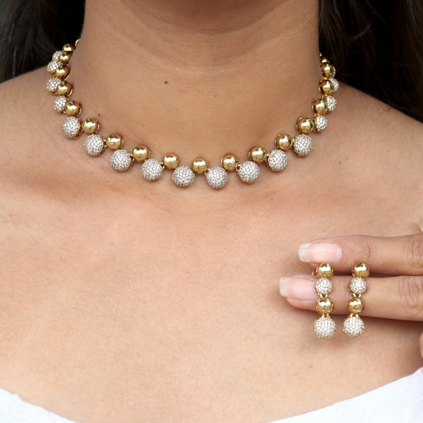 Boho Circle AD Gold Necklace