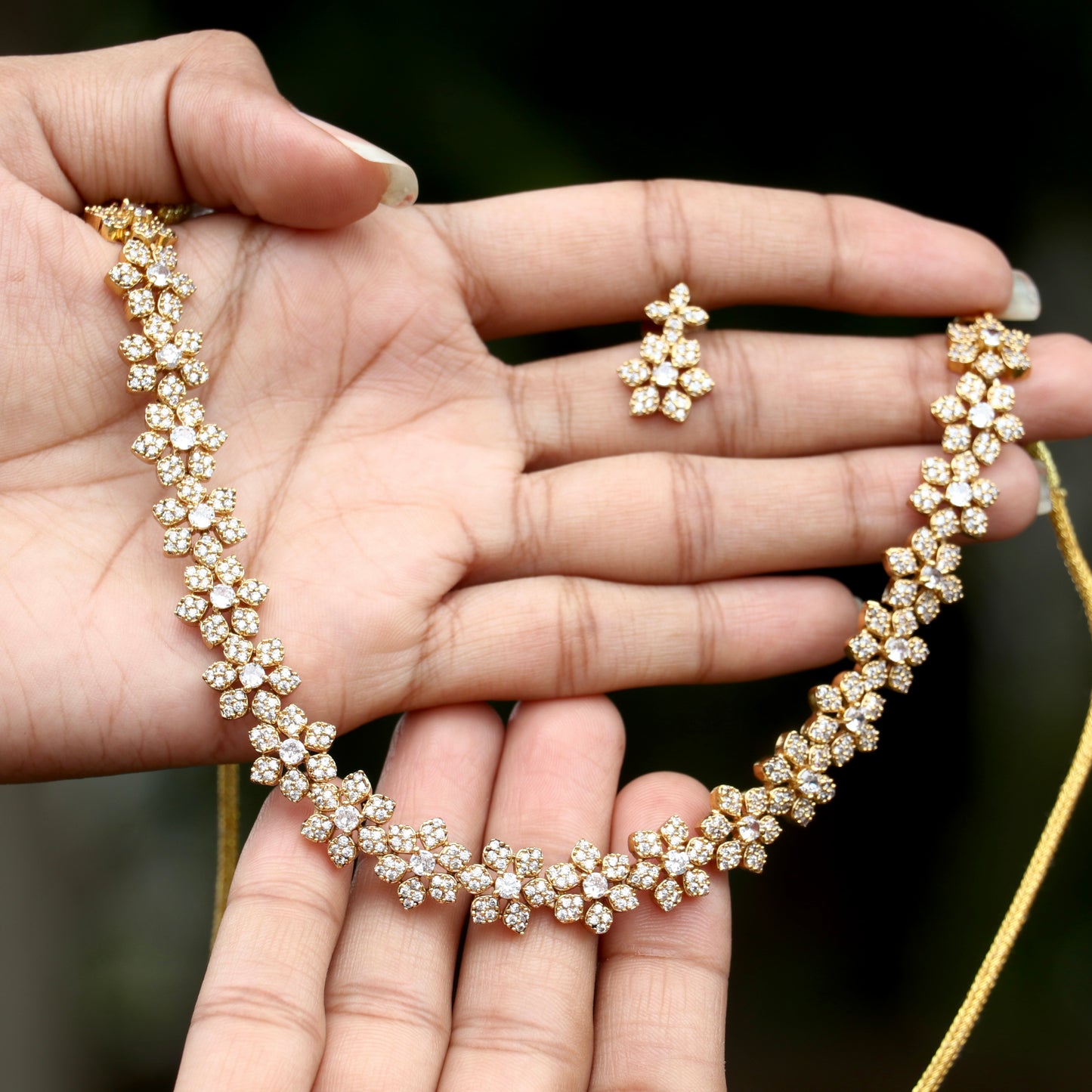 Kalpini Floral Simple AD Necklace - Colora Available
