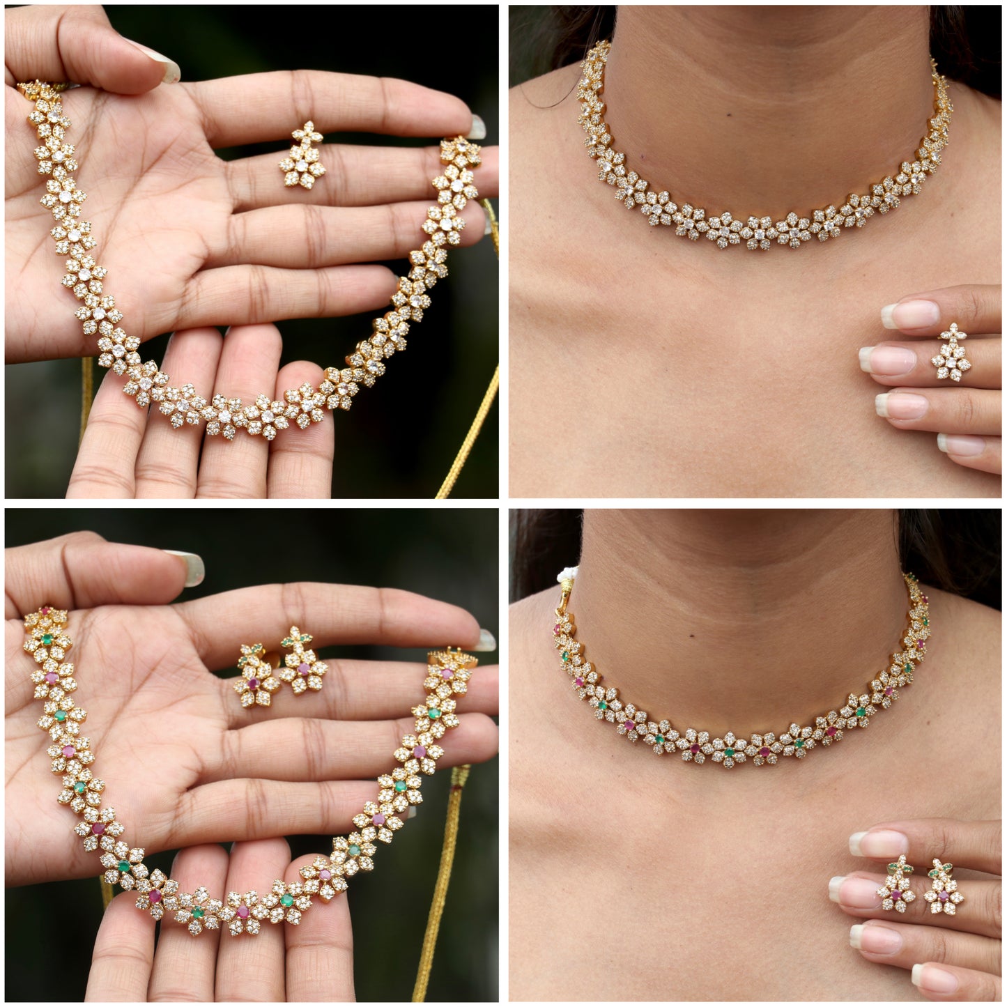 Kalpini Floral Simple AD Necklace - Colora Available