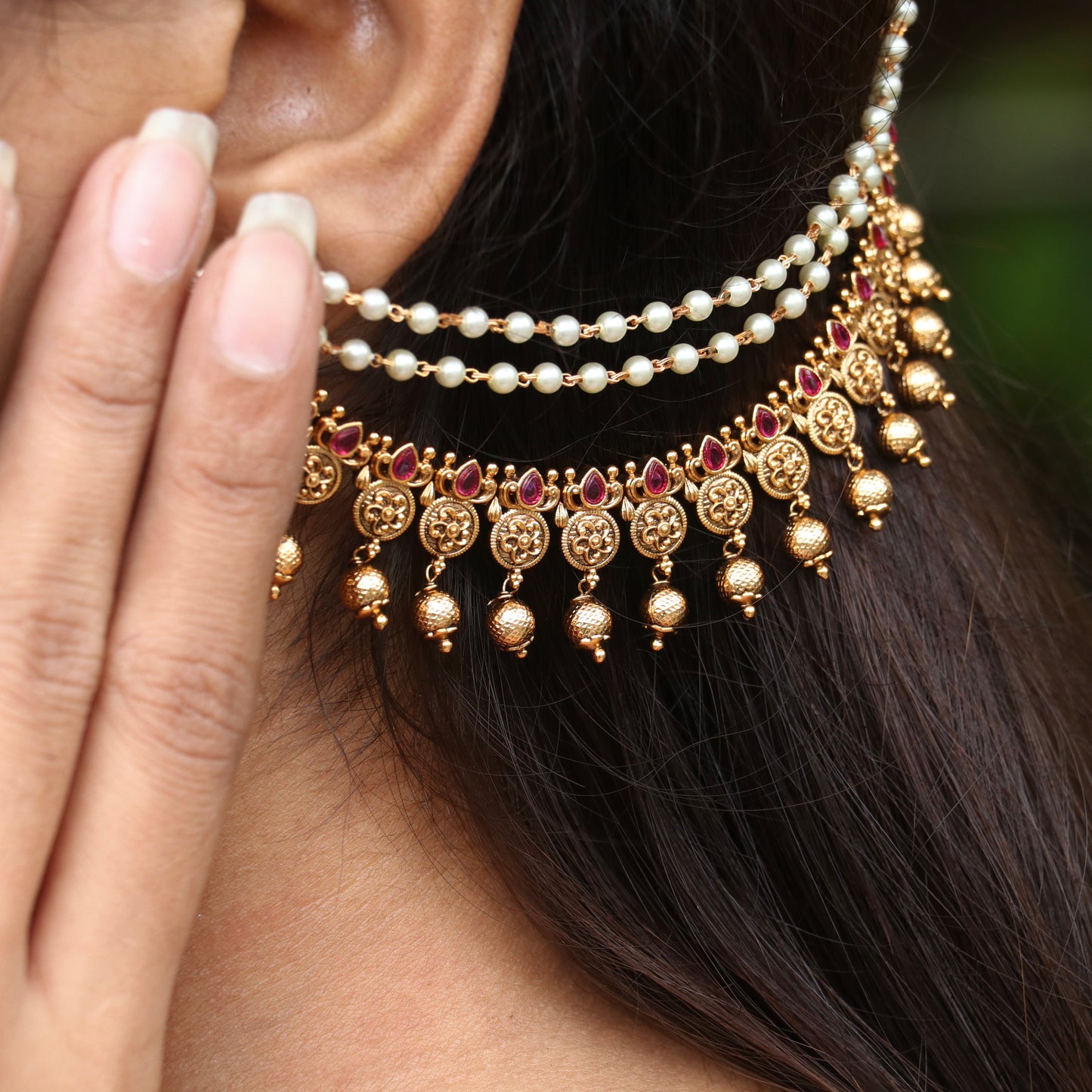 Neelima Coin Matte Gold Back Ear-Chain