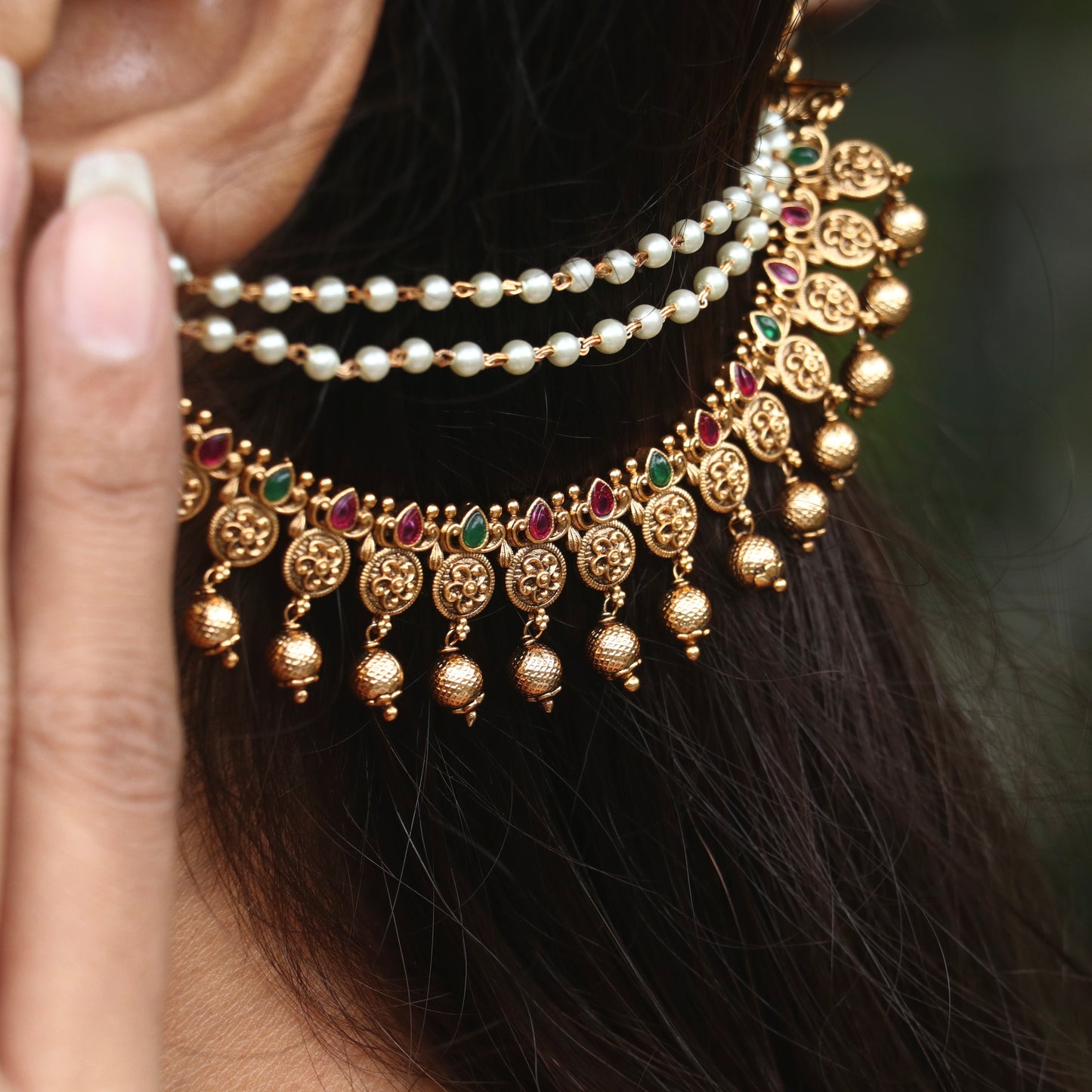 Neelima Coin Matte Gold Back Ear-Chain
