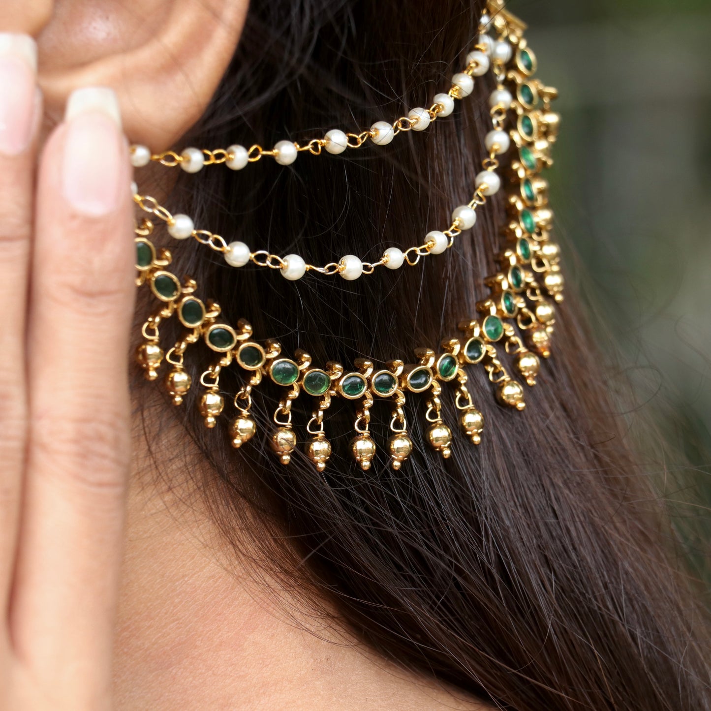 Avni Green Kemp Ear-Chain
