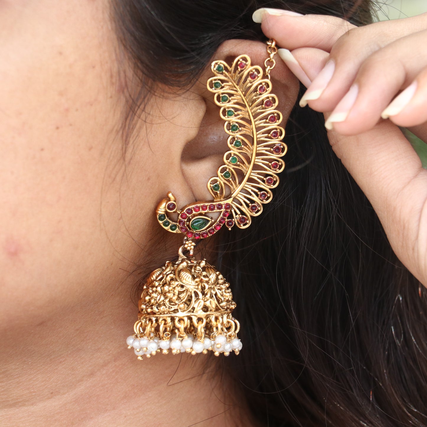 Peacock Designer Jhumka Cuff Earrings