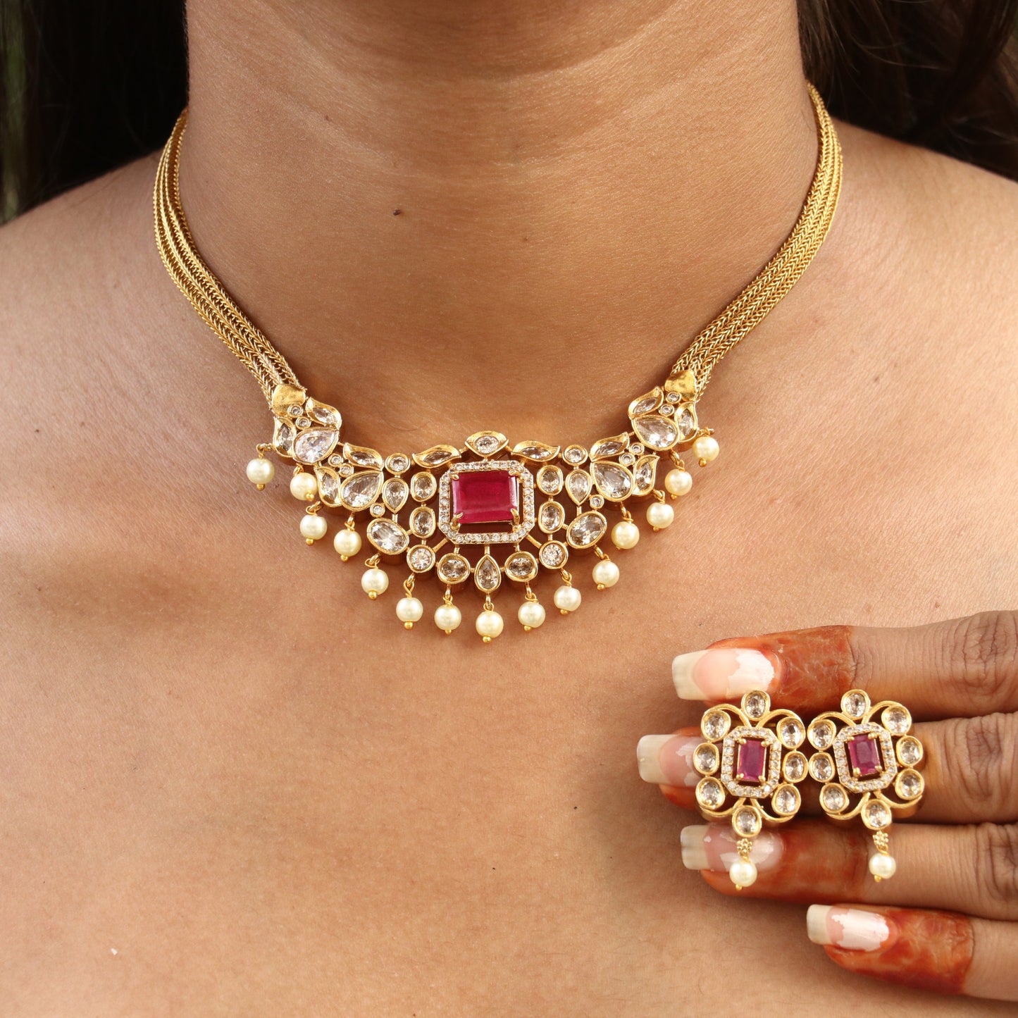 Maharani Charm AD Choker - Colors Available