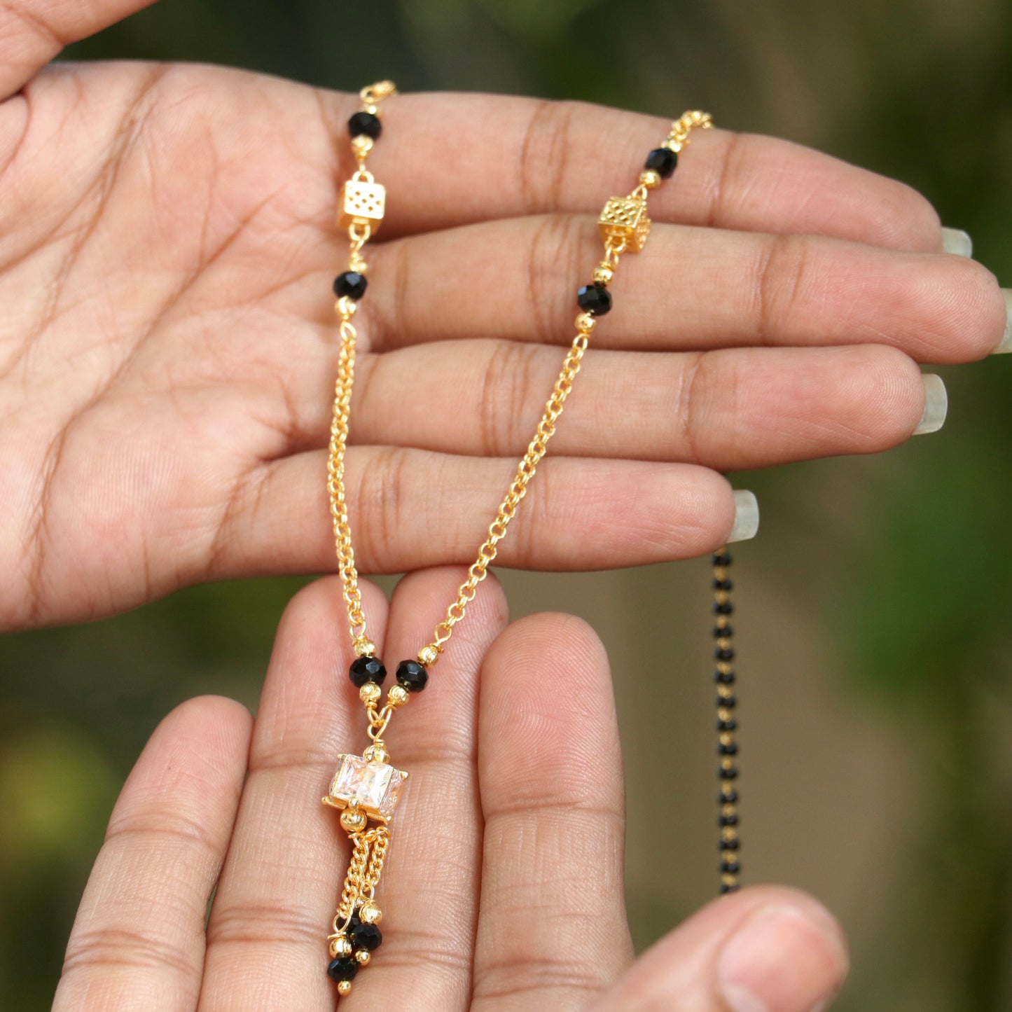 Satvik Square Stone Mangalsutra In Gold Finish