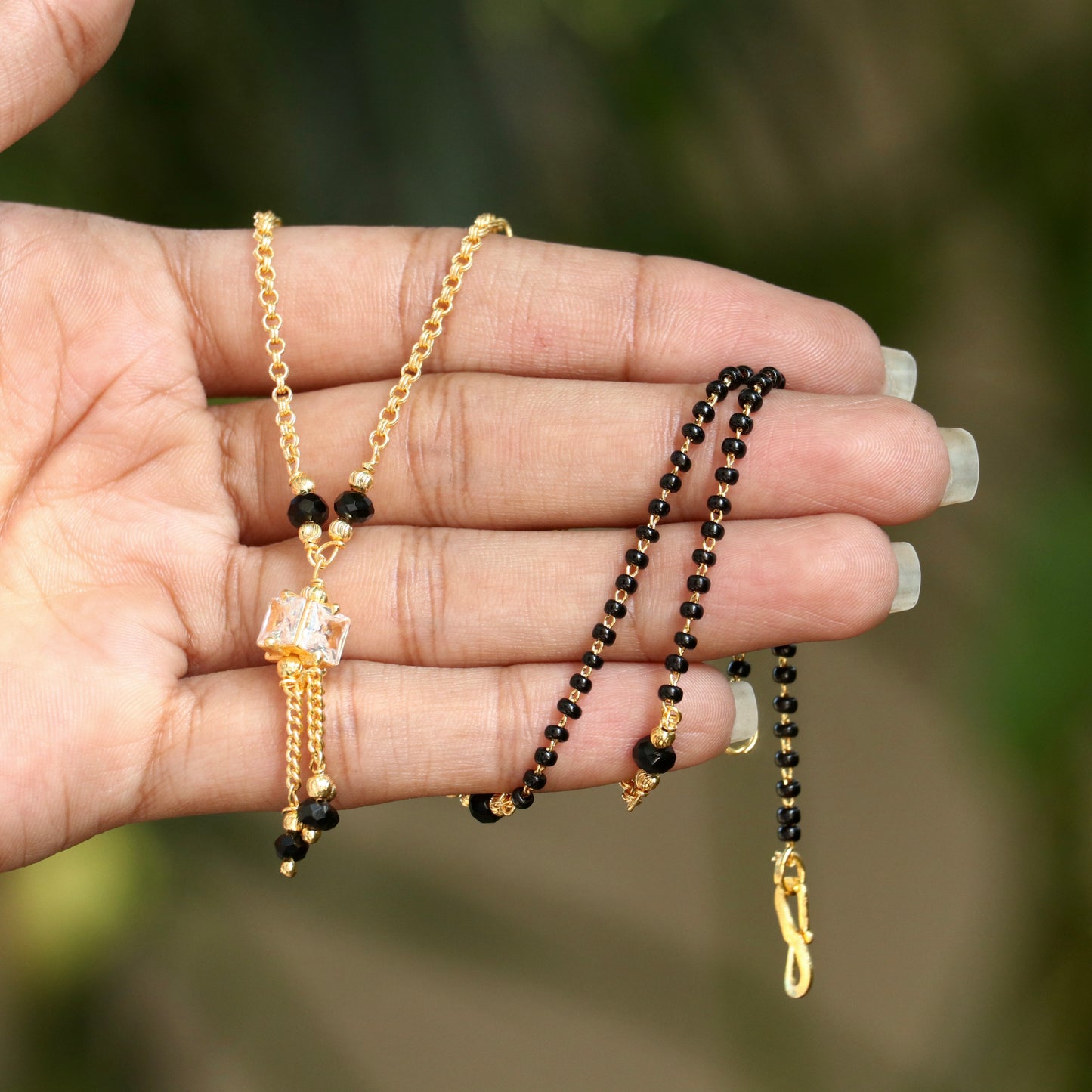 Satvik Square Stone Mangalsutra In Gold Finish