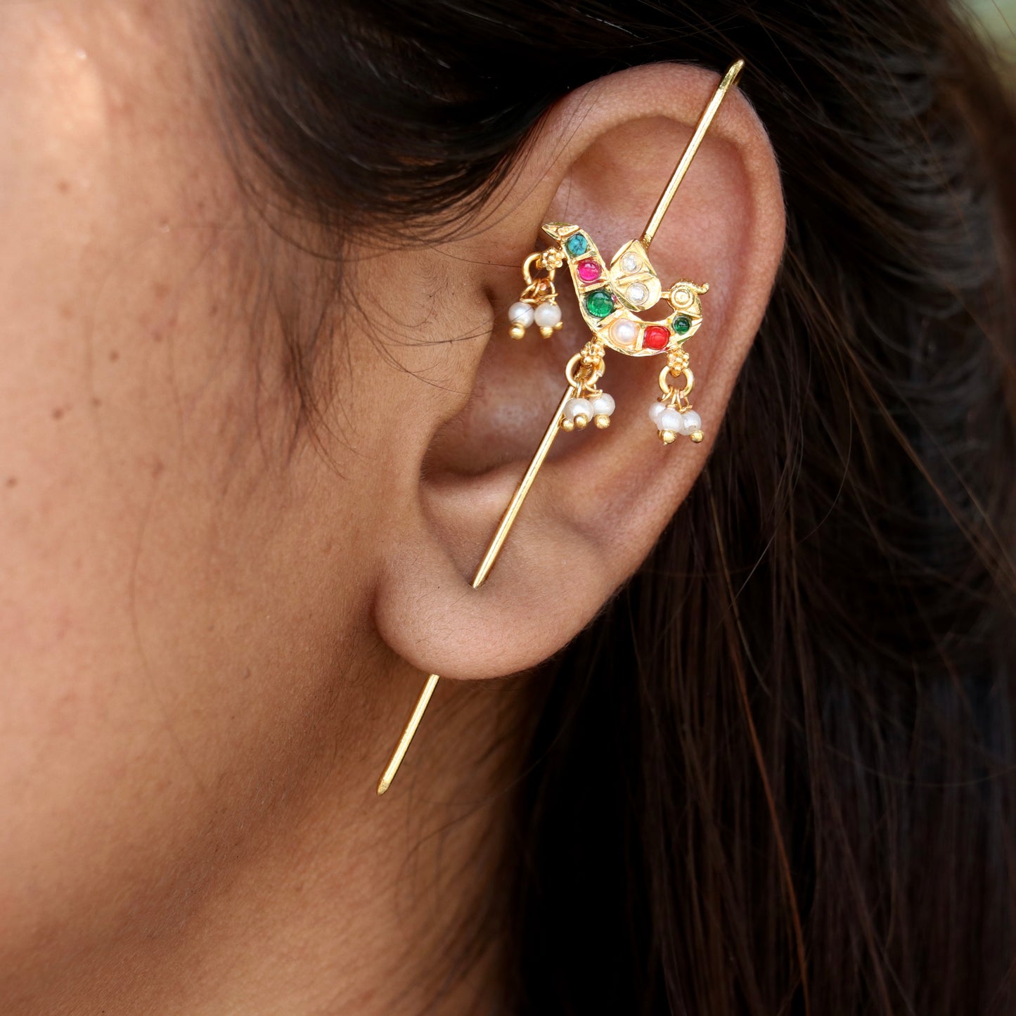 Kundan Peacock Earcuff