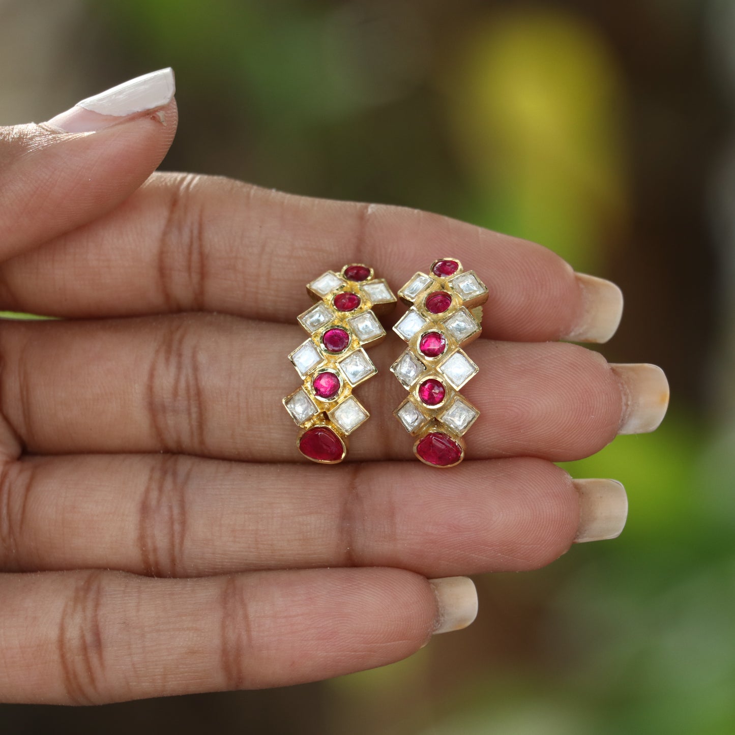 Jadau Kundan Hoop Style Earrings - Colors Available