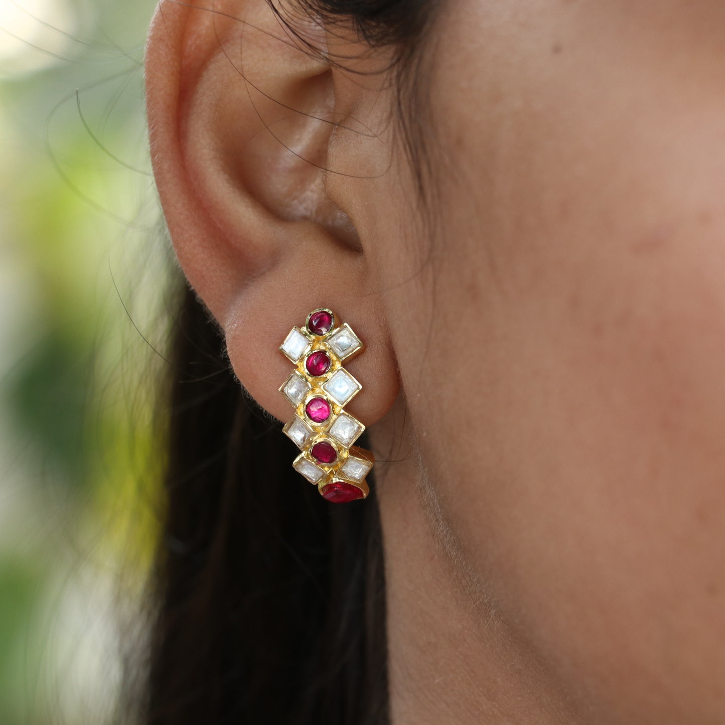 Jadau Kundan Hoop Style Earrings - Colors Available
