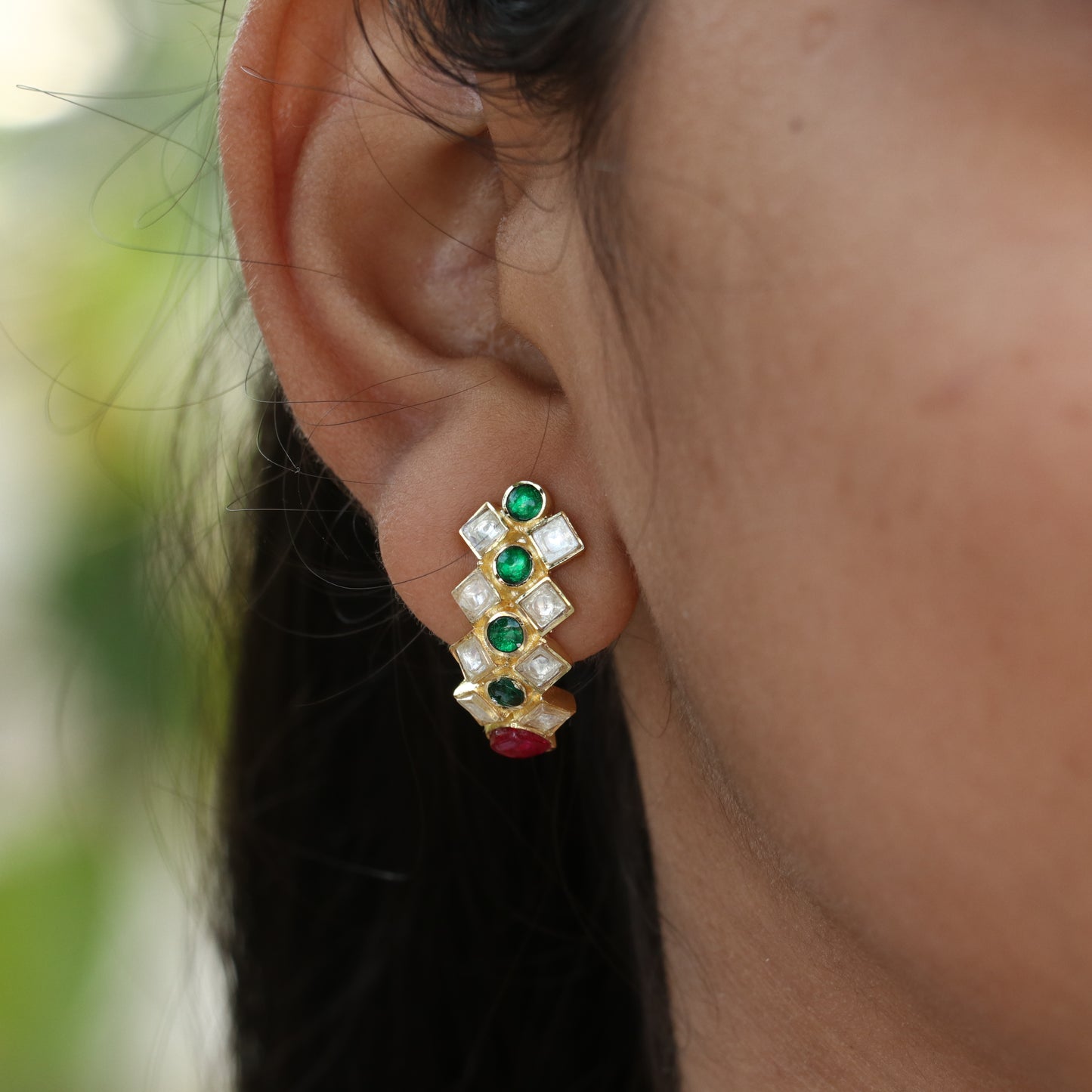 Jadau Kundan Hoop Style Earrings - Colors Available