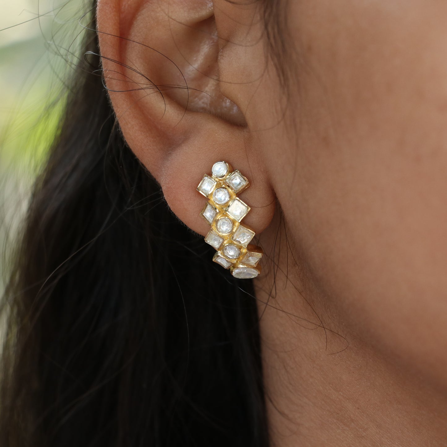 Jadau Kundan Hoop Style Earrings - Colors Available