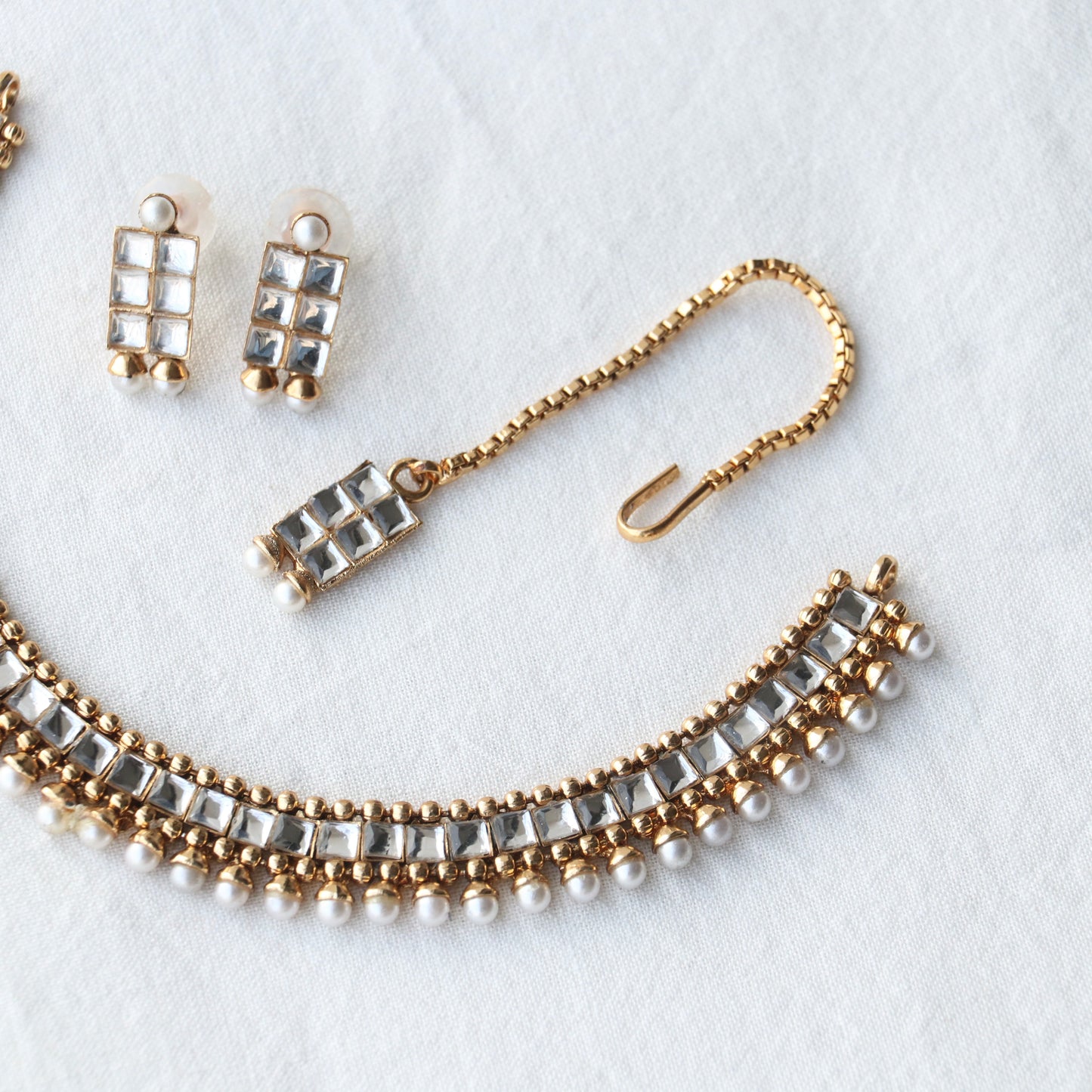 White Stone Kundan Set with Earrings & Maang Tikka