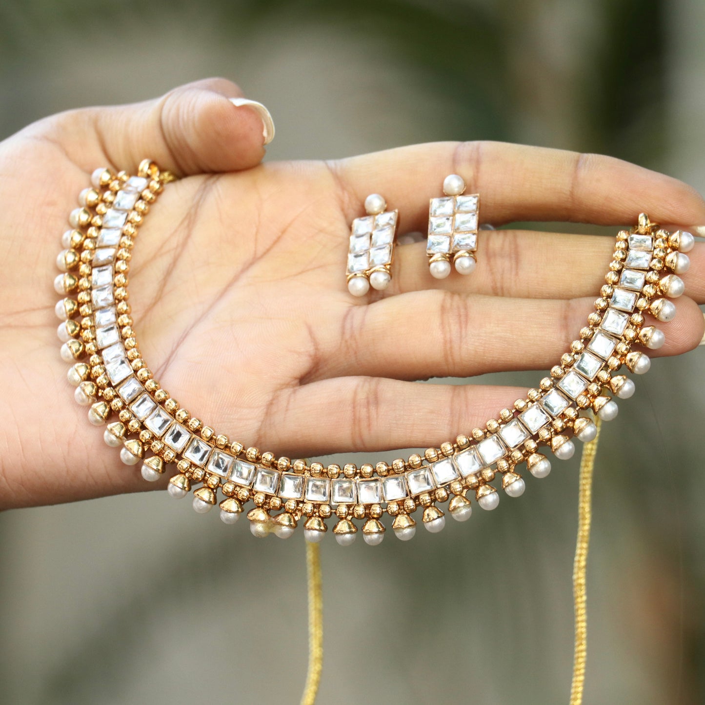 White Stone Kundan Set with Earrings & Maang Tikka