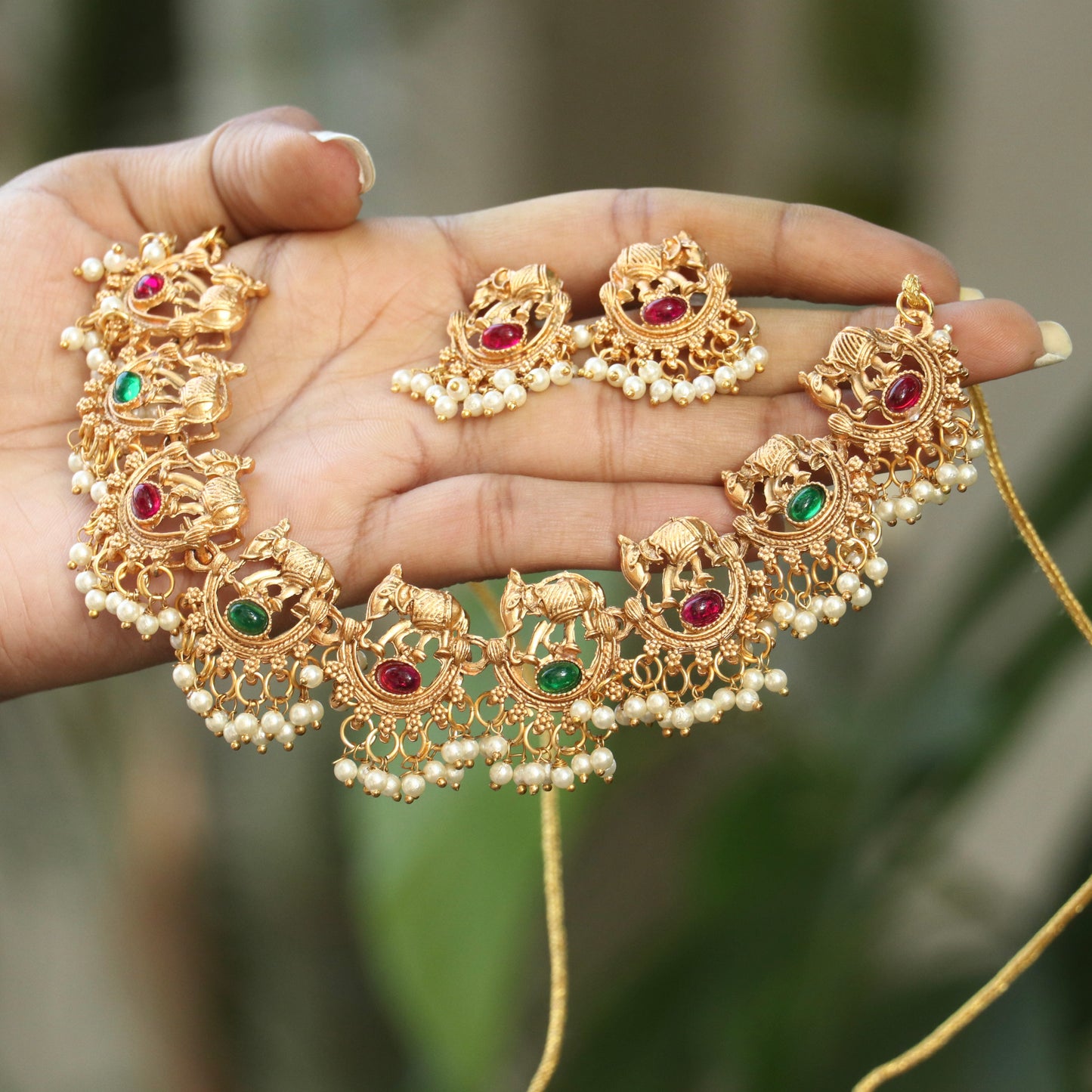 Elephant Designer Pearl Cluster Necklace