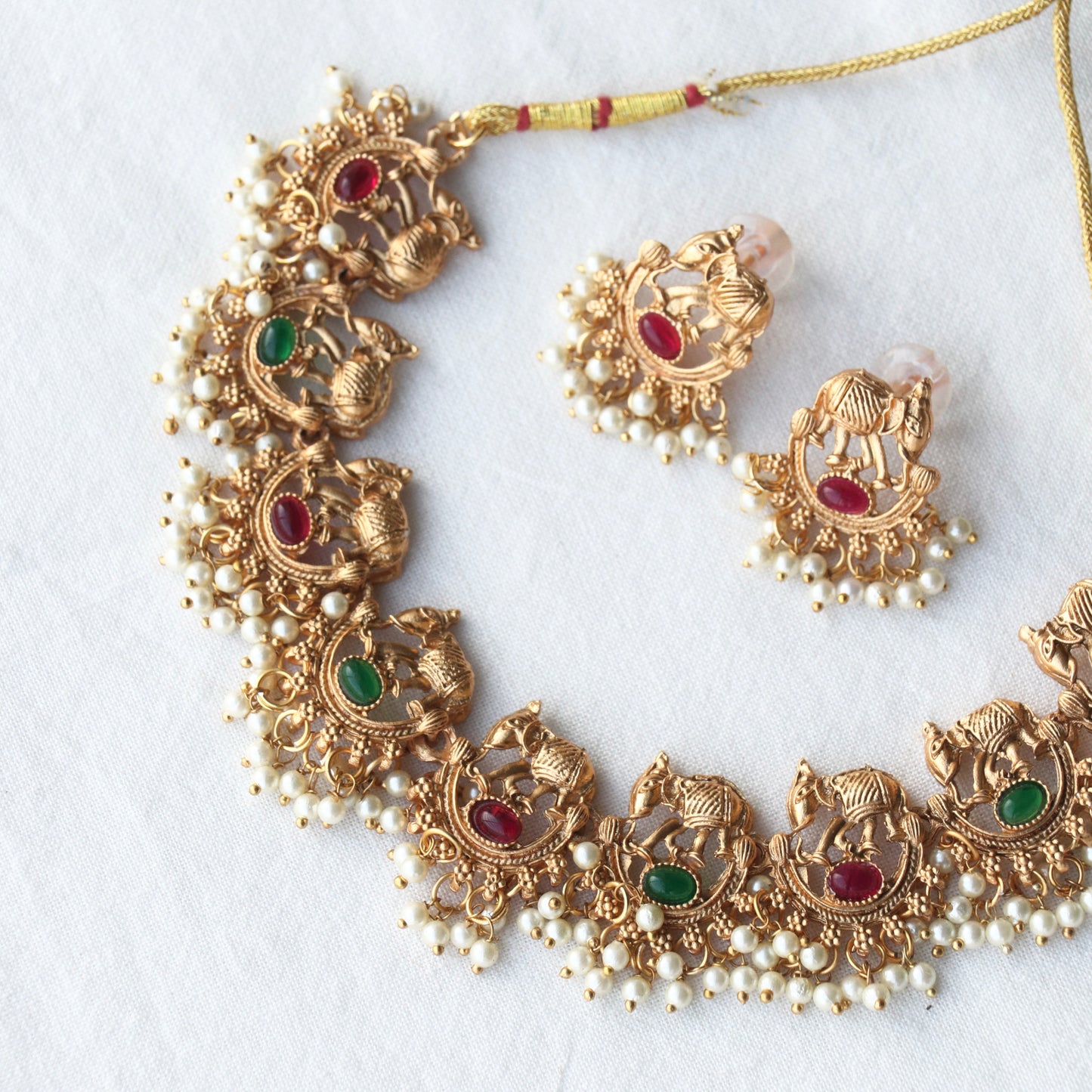 Elephant Designer Pearl Cluster Necklace