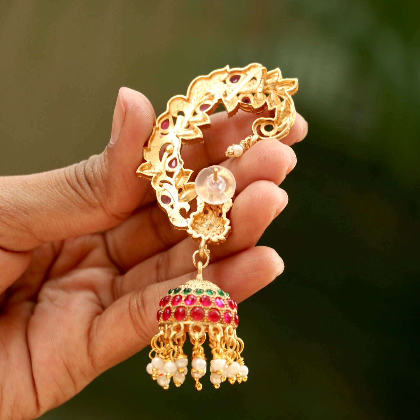 Lakshmi Gold Finish Ear-Cuff Jhumkas