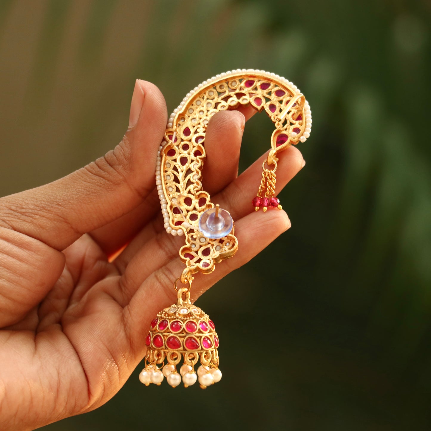 Royal Gold Finish Ear-Cuff Jhumkas