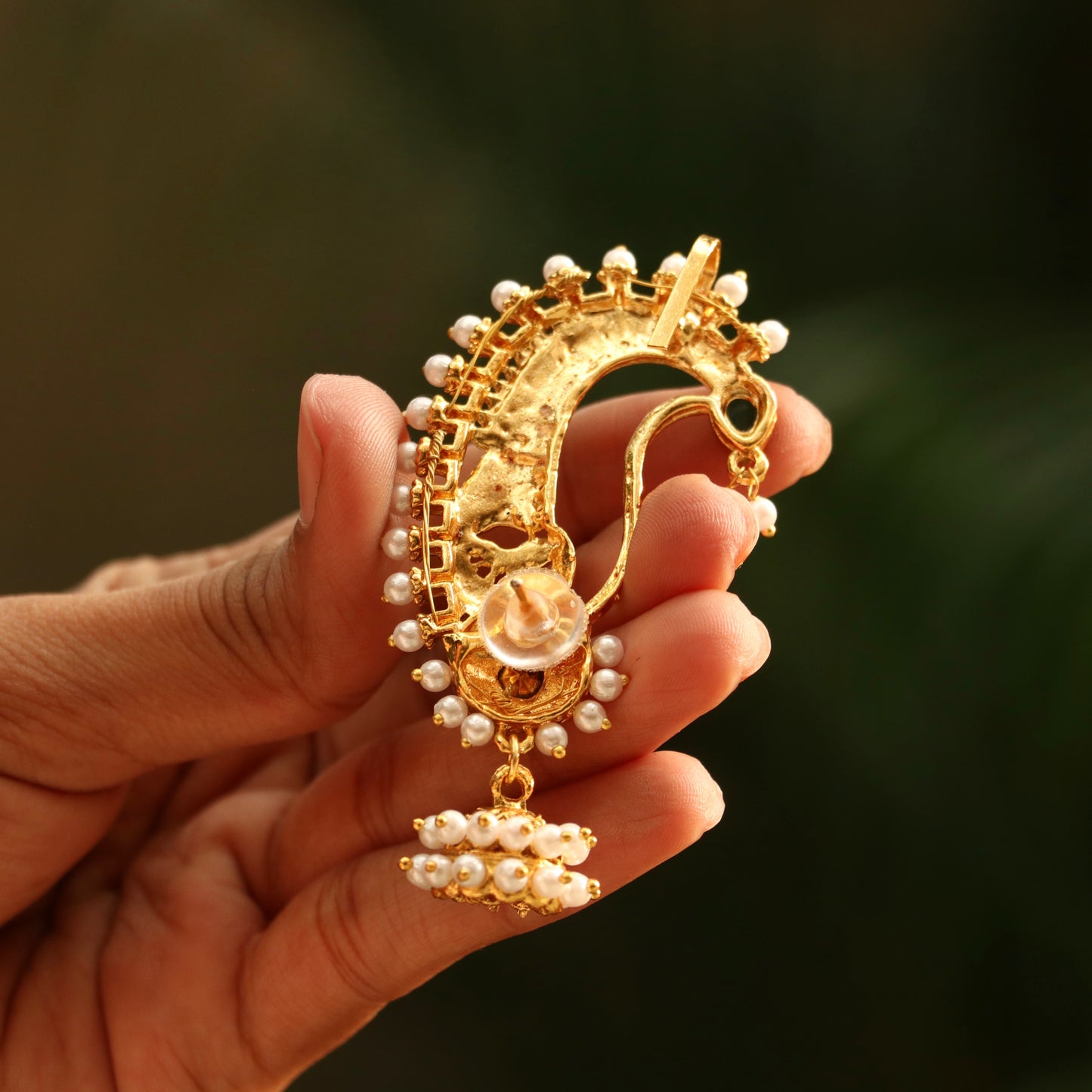 Antique Gold Finish Ear-Cuff Jhumkas