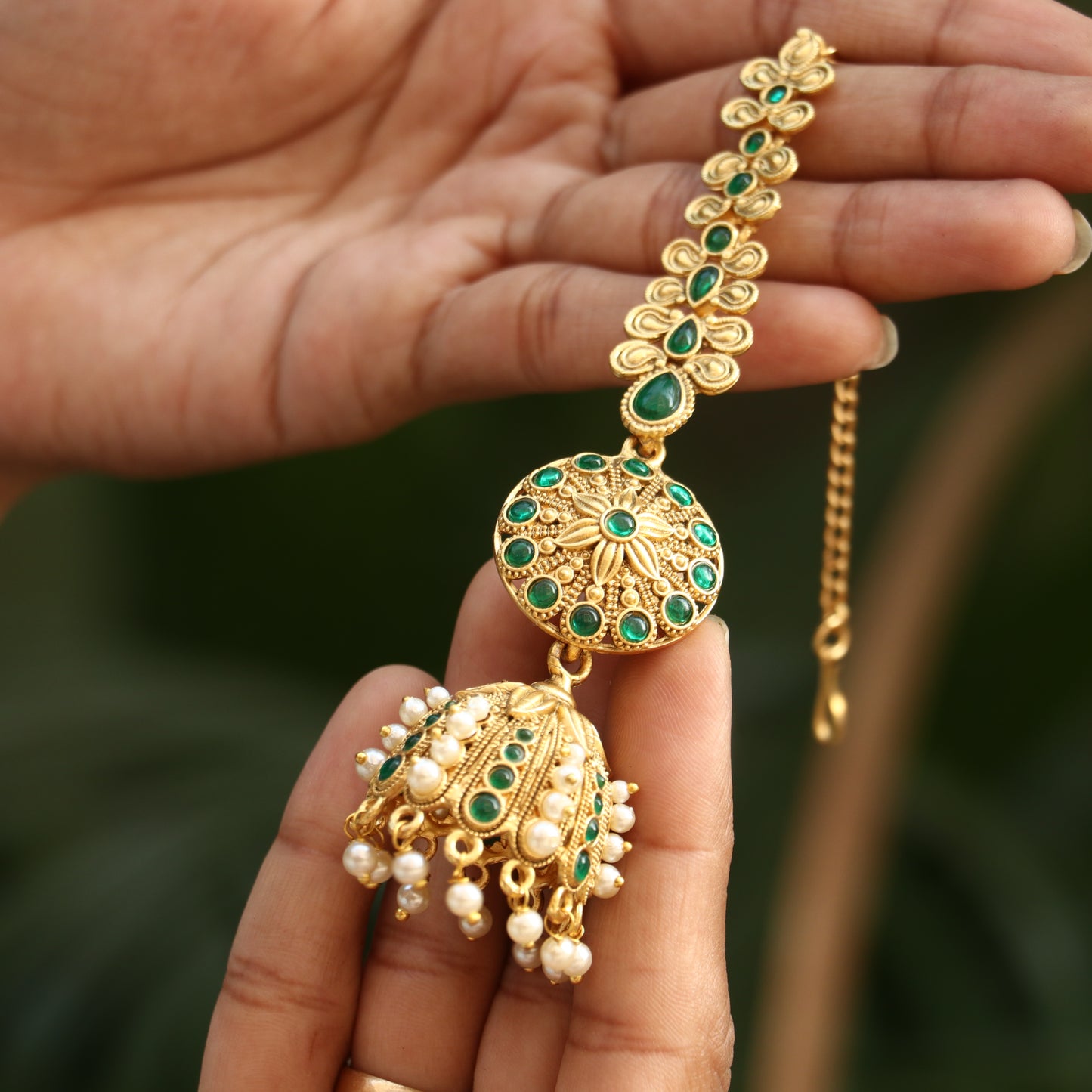 Antique Chakra Jhumkas with Ear Chain
