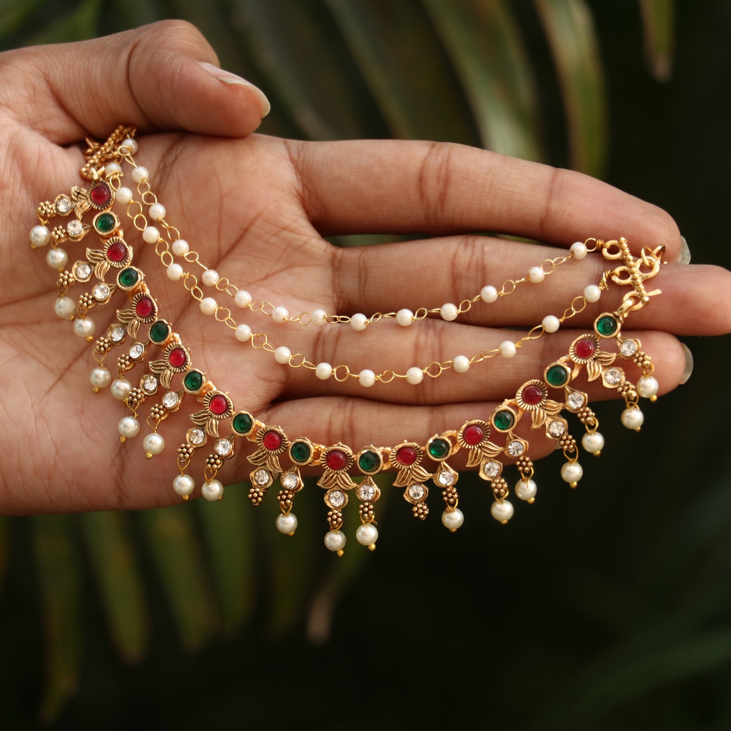 Antique Peacock Jhumkas with Ear Chain