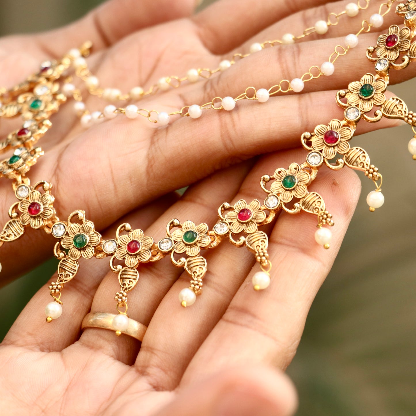 AD Stone Pearl Ear Chains