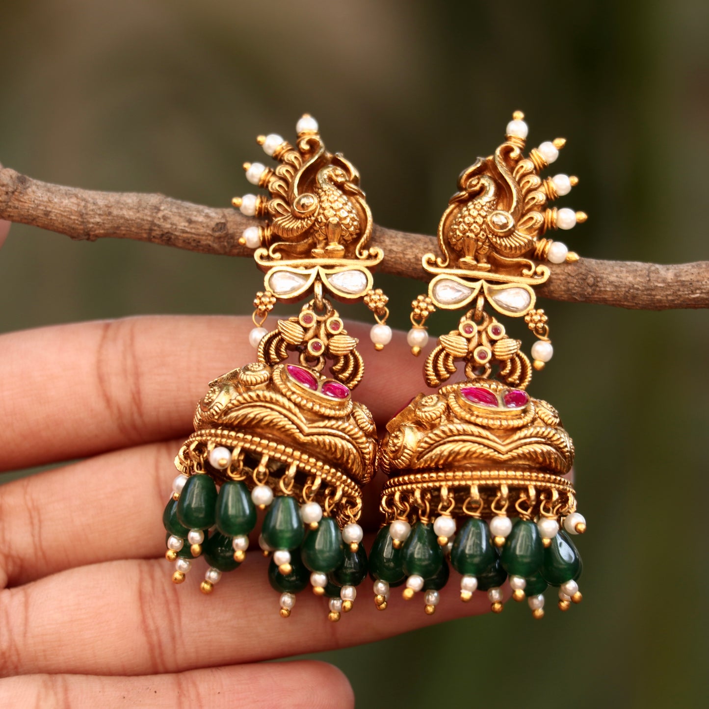 Antique Peacock Jhumkas