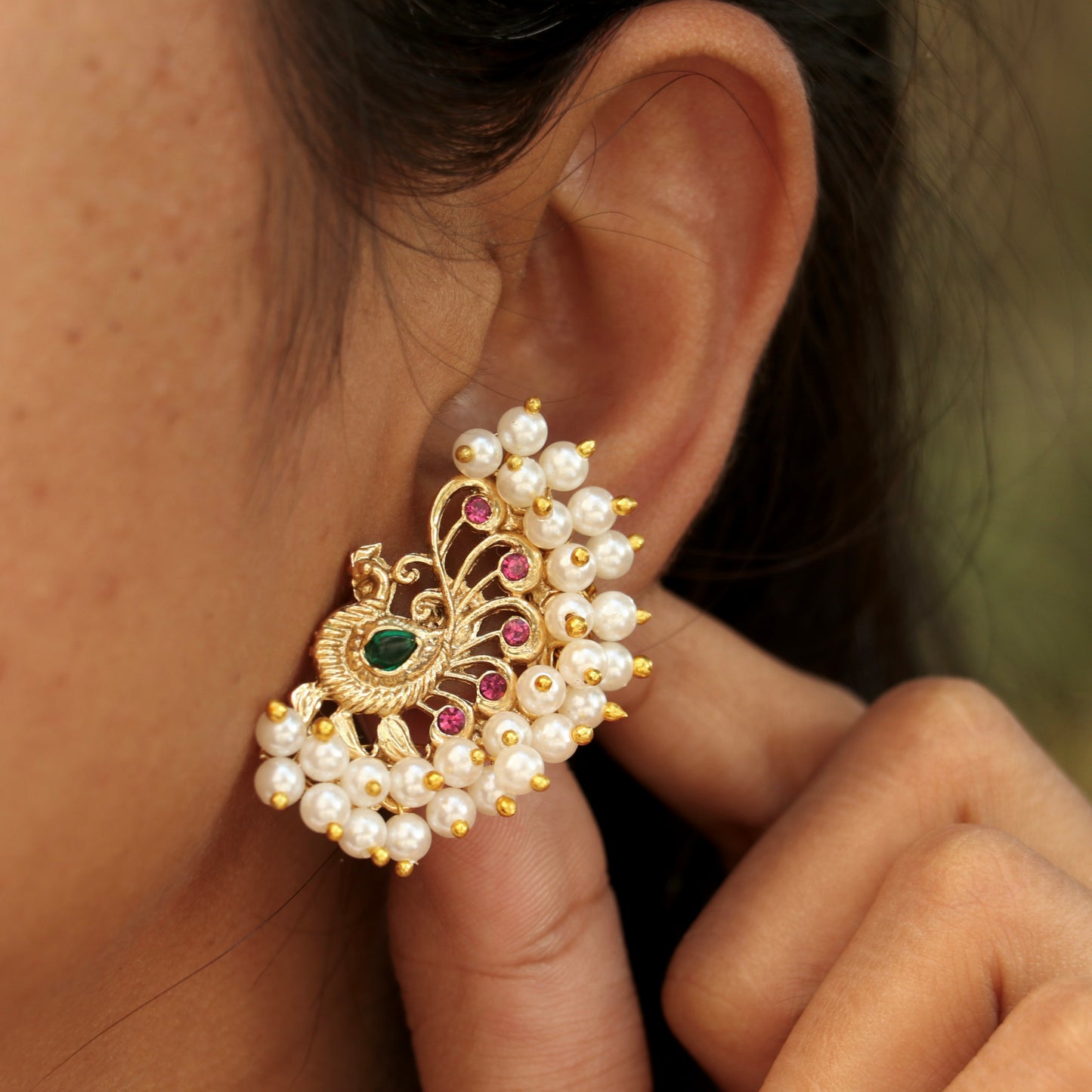Peacock Pearl Stud Earrings